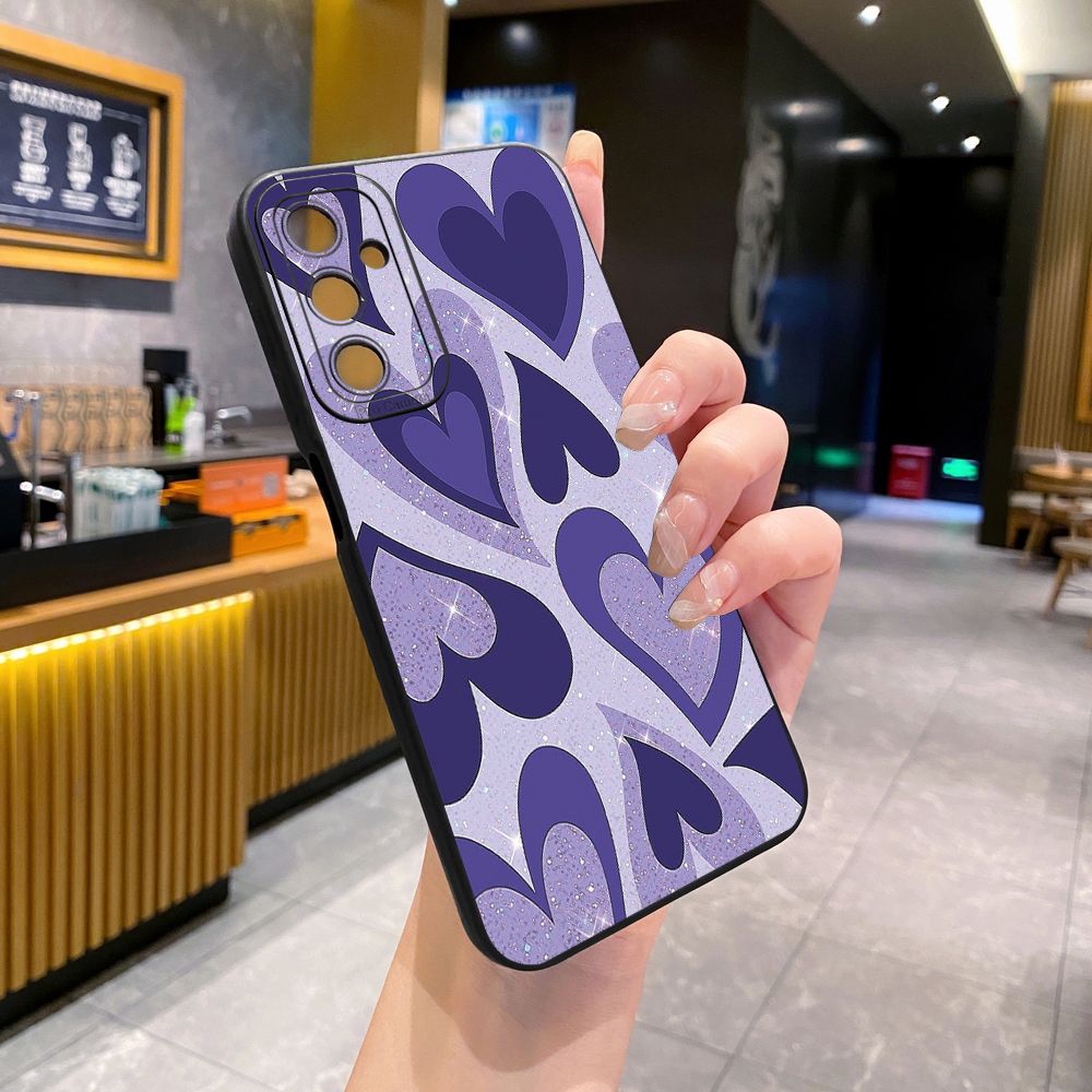 for Samsung Galaxy A15 A05 A35 A55 A04E A14 A24 A34 A54 A33 A53 A73 5G A32 A52S A72 A31 A51 A71 A11 A50 A03S Liquid Purple Heart Full Protective Case Anti Drop Cover