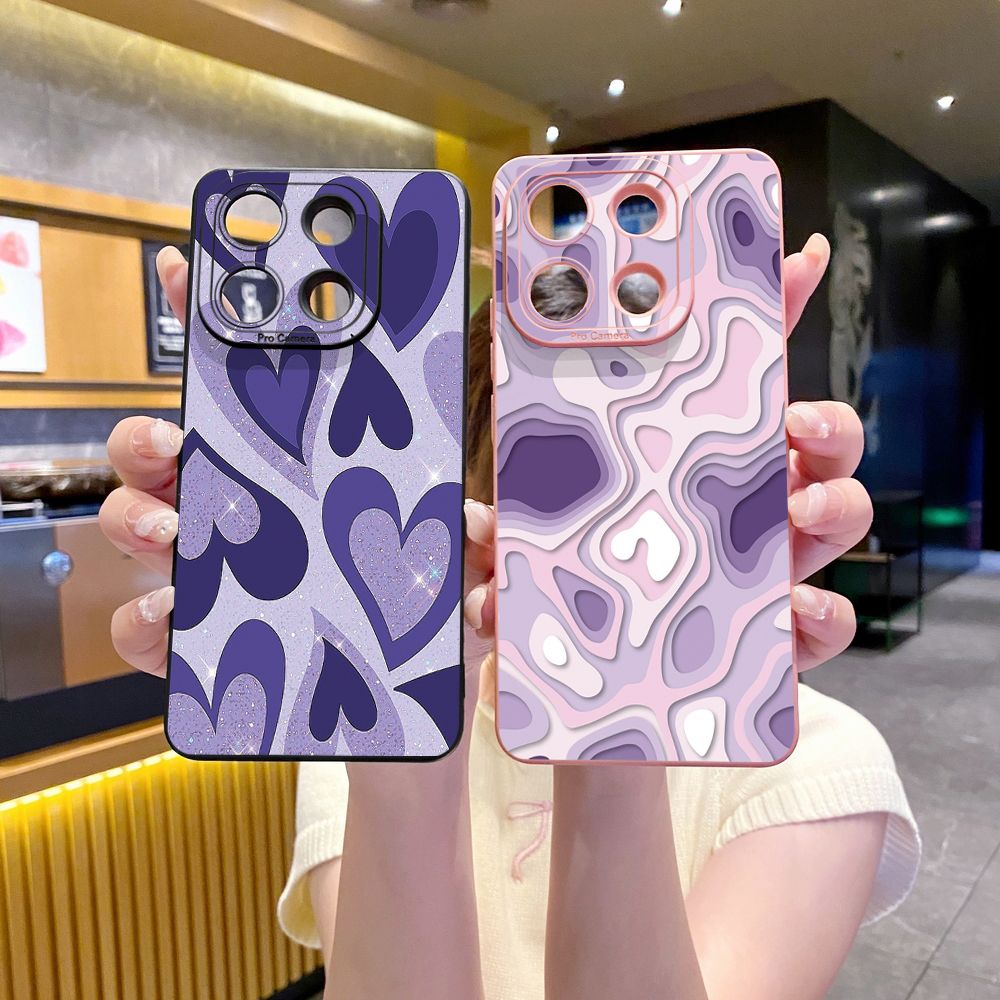 for Xiaomi Redmi Note 13 12 Pro 5G 12S 11S 13C A1 10 Pro 4G 10S Redmi 10C 9C 9S A2 Liquid Purple Heart Full Protective Case Anti Drop Cover