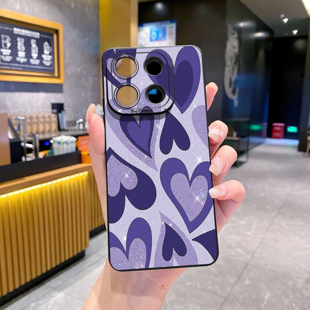 for Xiaomi Redmi Note 13 12 Pro 5G 12S 11S 13C A1 10 Pro 4G 10S Redmi 10C 9C 9S A2 Liquid Purple Heart Full Protective Case Anti Drop Cover