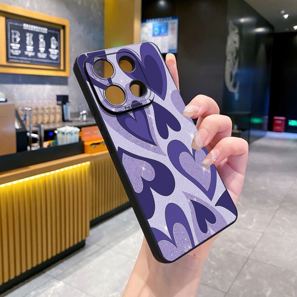 for Xiaomi Redmi Note 13 12 Pro 5G 12S 11S 13C A1 10 Pro 4G 10S Redmi 10C 9C 9S A2 Liquid Purple Heart Full Protective Case Anti Drop Cover