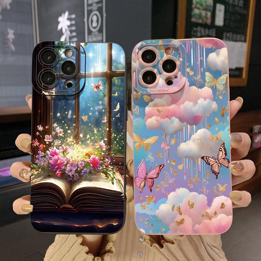 for iPhone 15 Pro Max 14 Plus 13 Pro Max 12 iPhone 11 XR 8 7 SE 2022 XS Max Luxury Butterfly Full Protective Case Anti Drop Cover