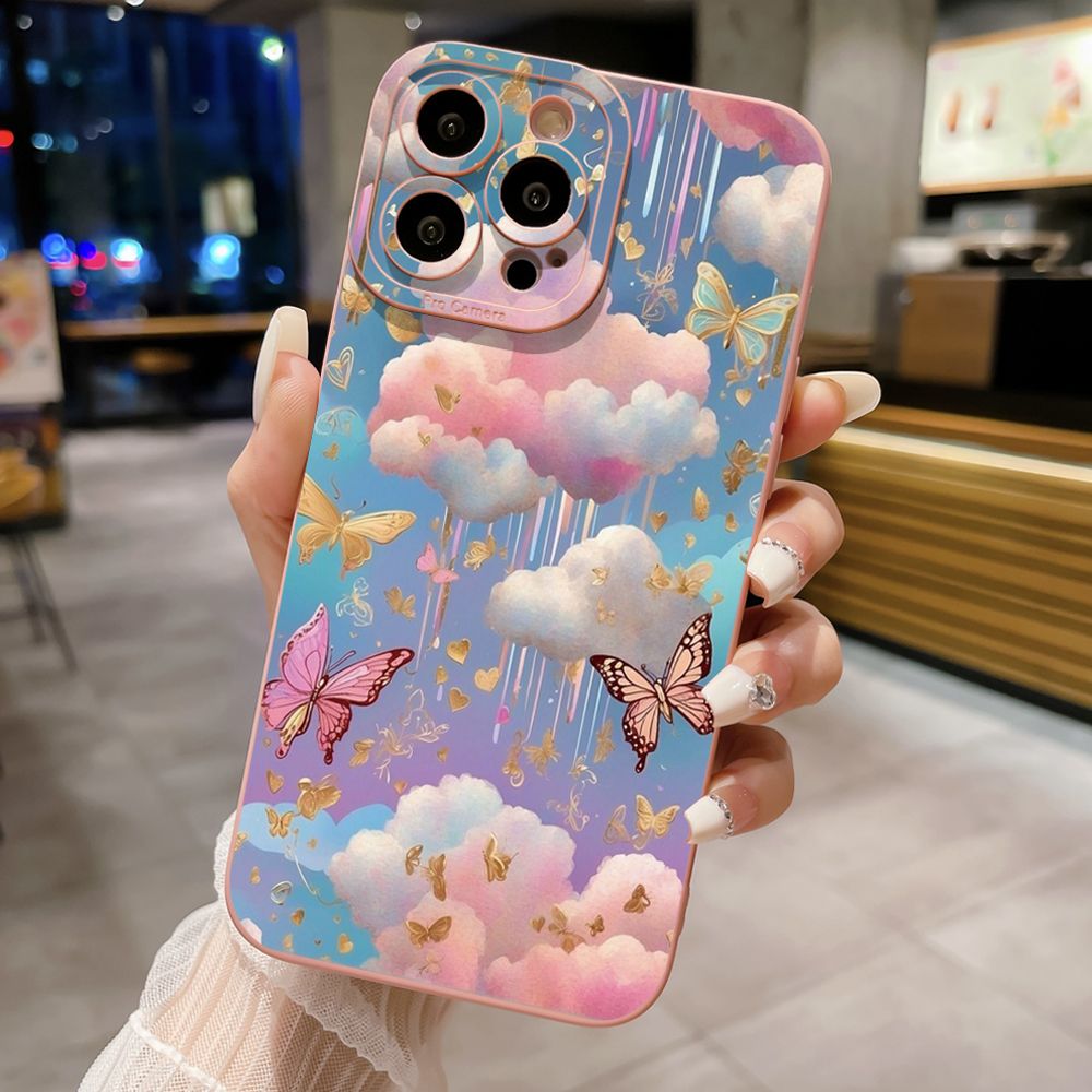 for iPhone 15 Pro Max 14 Plus 13 Pro Max 12 iPhone 11 XR 8 7 SE 2022 XS Max Luxury Butterfly Full Protective Case Anti Drop Cover