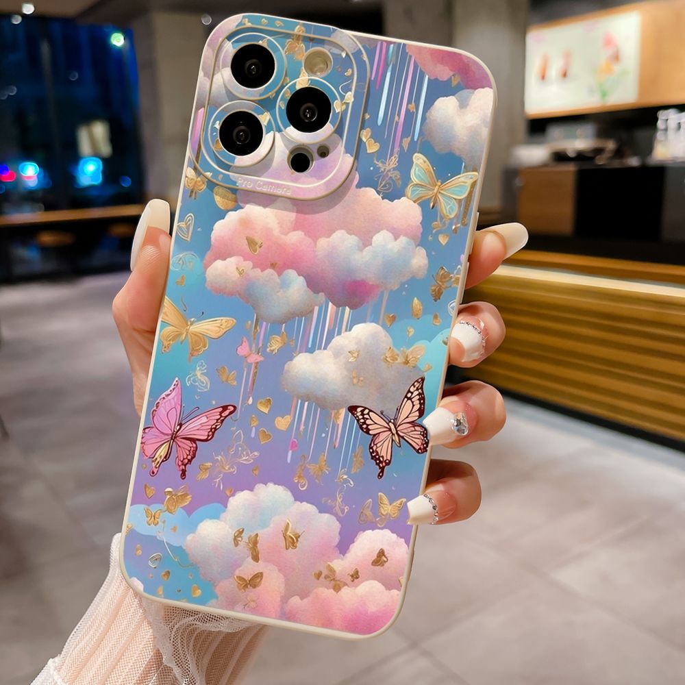 for iPhone 15 Pro Max 14 Plus 13 Pro Max 12 iPhone 11 XR 8 7 SE 2022 XS Max Luxury Butterfly Full Protective Case Anti Drop Cover