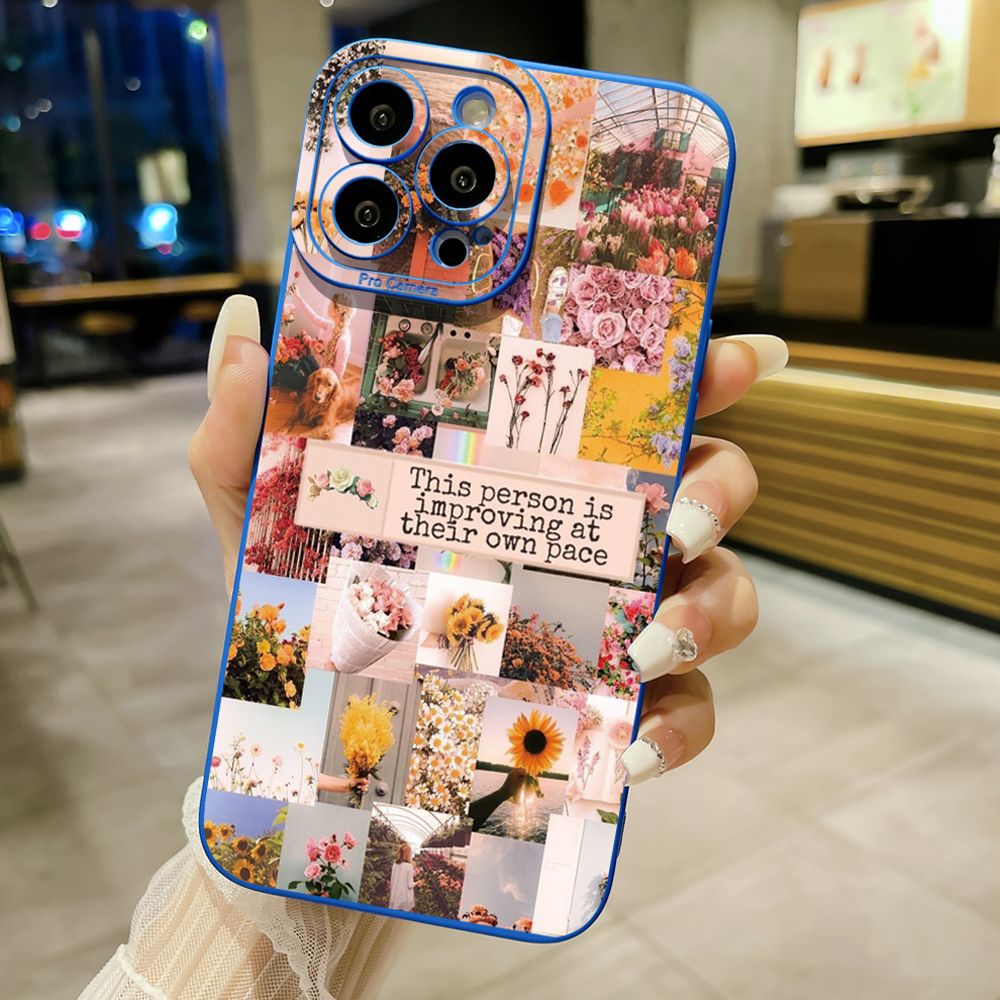 for iPhone 15 Pro Max 14 Plus 13 Pro Max 12 iPhone 11 XR 8 7 SE 2022 XS Max Sun Flower Pink Rose Full Protective Case Anti Drop Cover