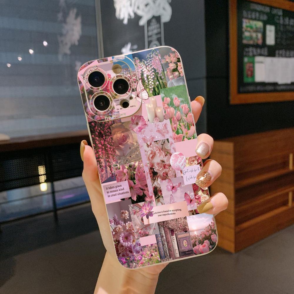 for iPhone 15 Pro Max 14 Plus 13 Pro Max 12 iPhone 11 XR 8 7 SE 2022 XS Max Sun Flower Pink Rose Full Protective Case Anti Drop Cover