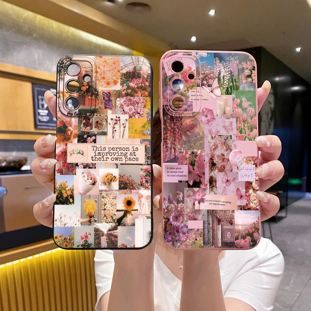 for Samsung Galaxy A15 A05 A35 A55 A04E A14 A24 A34 A54 A33 A53 A73 5G A32 A52S A72 A31 A51 A71 A11 A50 A03S Sun Flower Pink Rose Full Protective Case Anti Drop Cover