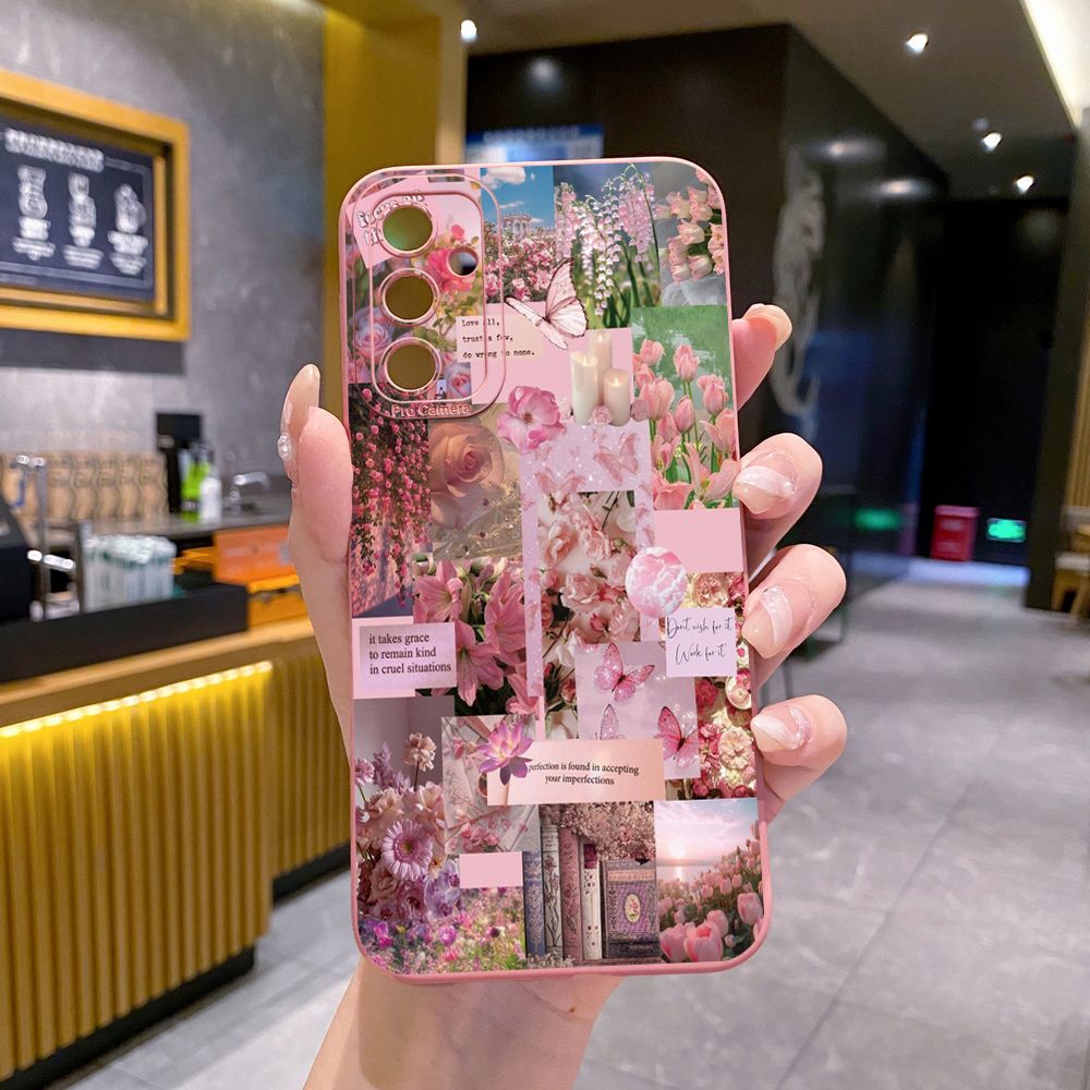 for Samsung Galaxy A15 A05 A35 A55 A04E A14 A24 A34 A54 A33 A53 A73 5G A32 A52S A72 A31 A51 A71 A11 A50 A03S Sun Flower Pink Rose Full Protective Case Anti Drop Cover
