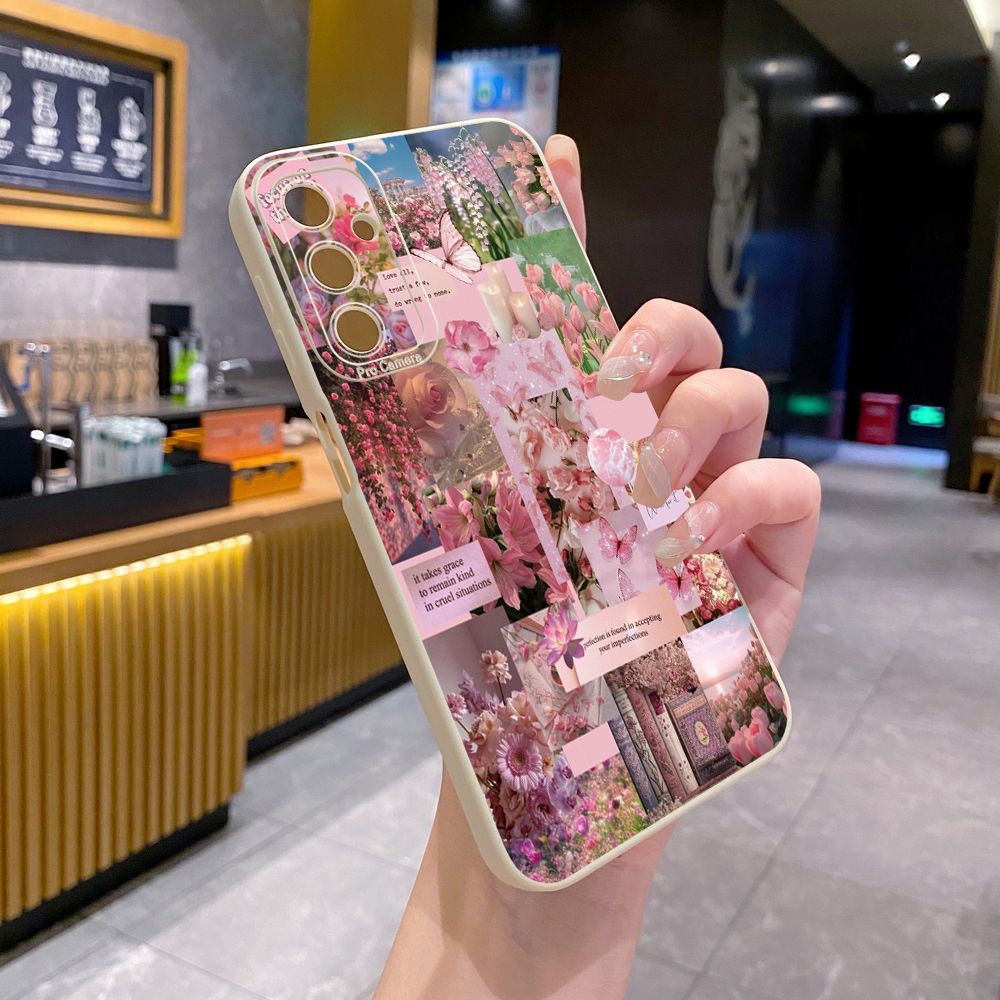 for Samsung Galaxy A15 A05 A35 A55 A04E A14 A24 A34 A54 A33 A53 A73 5G A32 A52S A72 A31 A51 A71 A11 A50 A03S Sun Flower Pink Rose Full Protective Case Anti Drop Cover