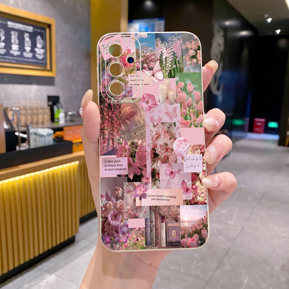 for Samsung Galaxy A15 A05 A35 A55 A04E A14 A24 A34 A54 A33 A53 A73 5G A32 A52S A72 A31 A51 A71 A11 A50 A03S Sun Flower Pink Rose Full Protective Case Anti Drop Cover