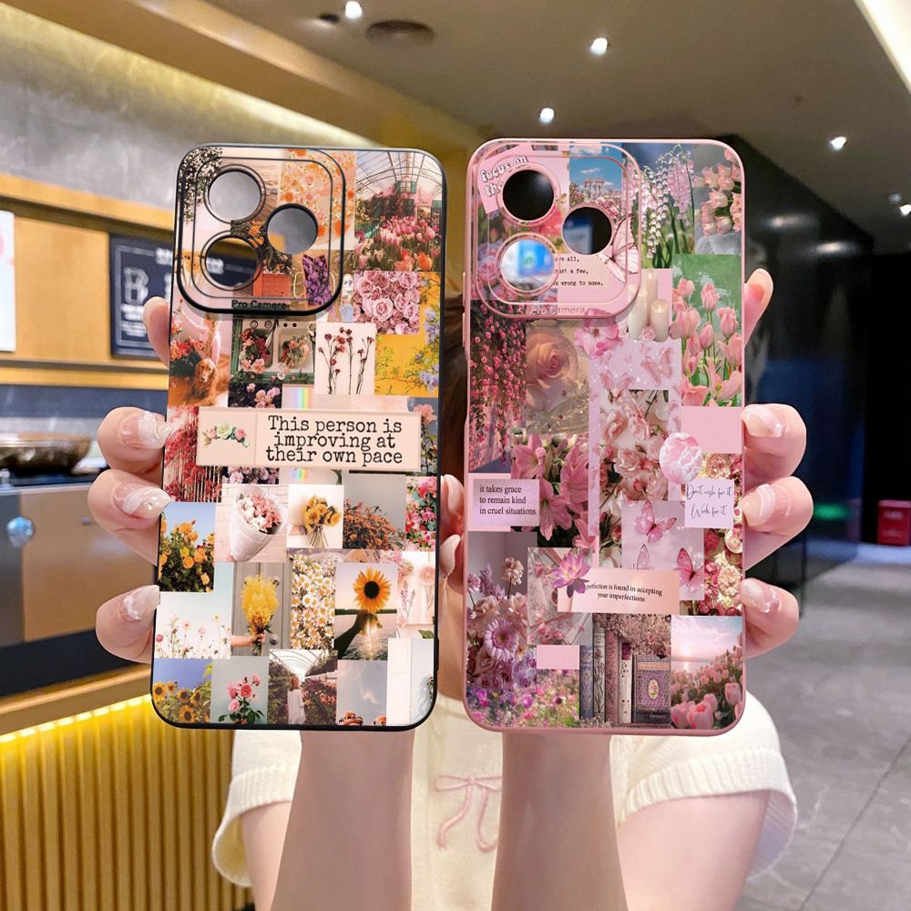 for OPPO A60 A18 A38 A17 A17K A16 A15 A16E A16k A95 Reno6 Z 5G A94 A54 A74 4G A53 A76 A96 4G A12 A5S A7 A9 2020 A31 Sun Flower Pink Rose Full Protective Case Anti Drop Cover