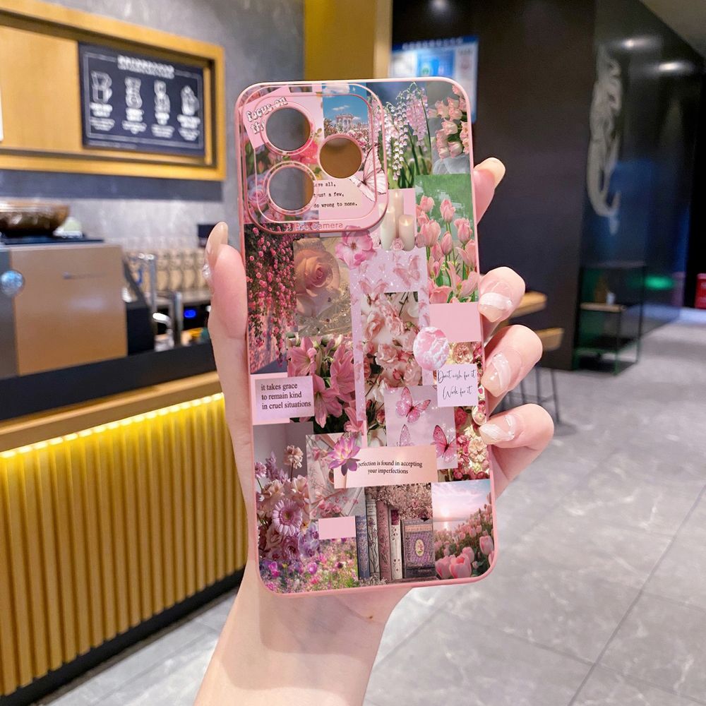 for OPPO A60 A18 A38 A17 A17K A16 A15 A16E A16k A95 Reno6 Z 5G A94 A54 A74 4G A53 A76 A96 4G A12 A5S A7 A9 2020 A31 Sun Flower Pink Rose Full Protective Case Anti Drop Cover