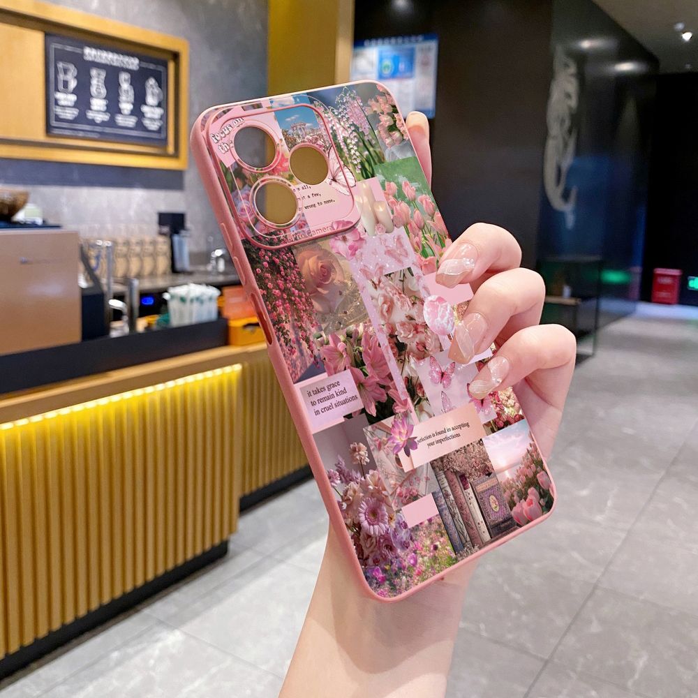 for OPPO A60 A18 A38 A17 A17K A16 A15 A16E A16k A95 Reno6 Z 5G A94 A54 A74 4G A53 A76 A96 4G A12 A5S A7 A9 2020 A31 Sun Flower Pink Rose Full Protective Case Anti Drop Cover