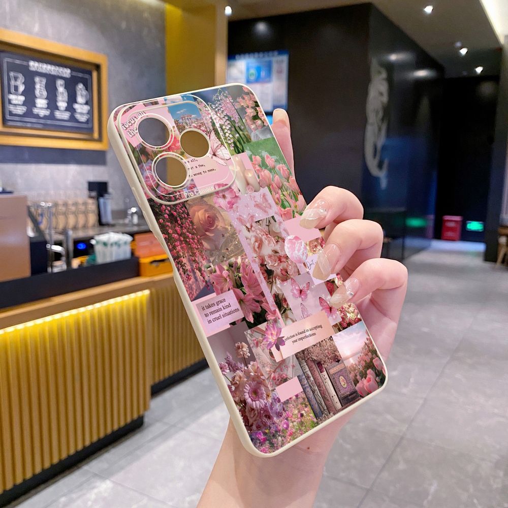 for OPPO A60 A18 A38 A17 A17K A16 A15 A16E A16k A95 Reno6 Z 5G A94 A54 A74 4G A53 A76 A96 4G A12 A5S A7 A9 2020 A31 Sun Flower Pink Rose Full Protective Case Anti Drop Cover