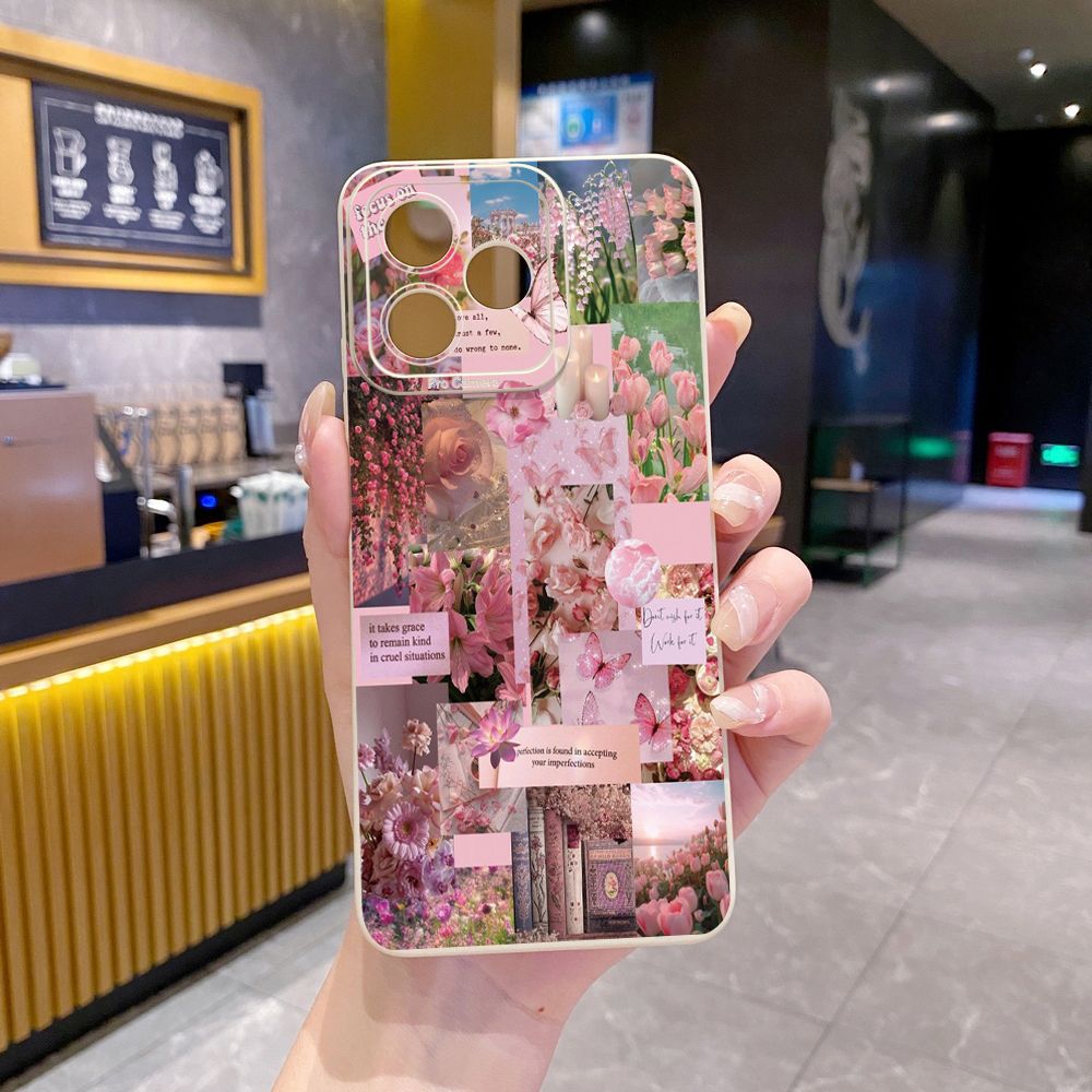 for OPPO A60 A18 A38 A17 A17K A16 A15 A16E A16k A95 Reno6 Z 5G A94 A54 A74 4G A53 A76 A96 4G A12 A5S A7 A9 2020 A31 Sun Flower Pink Rose Full Protective Case Anti Drop Cover