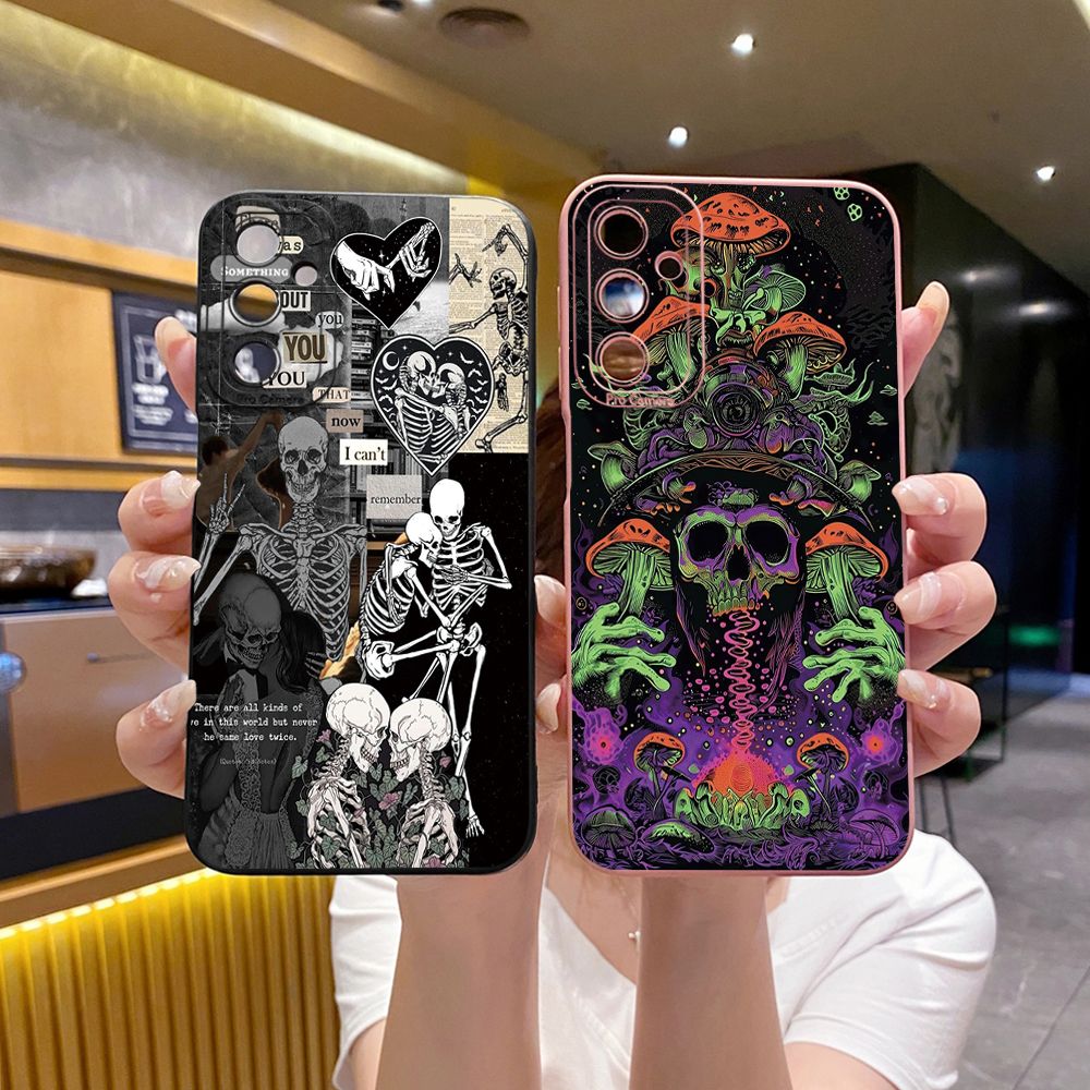 for Samsung Galaxy A15 A05 A35 A55 A04E A14 A24 A34 A54 A33 A53 A73 5G A32 A52S A72 A31 A51 A71 A11 A50 A03S Skeleton Mushroom Full Protective Case Anti Drop Cover