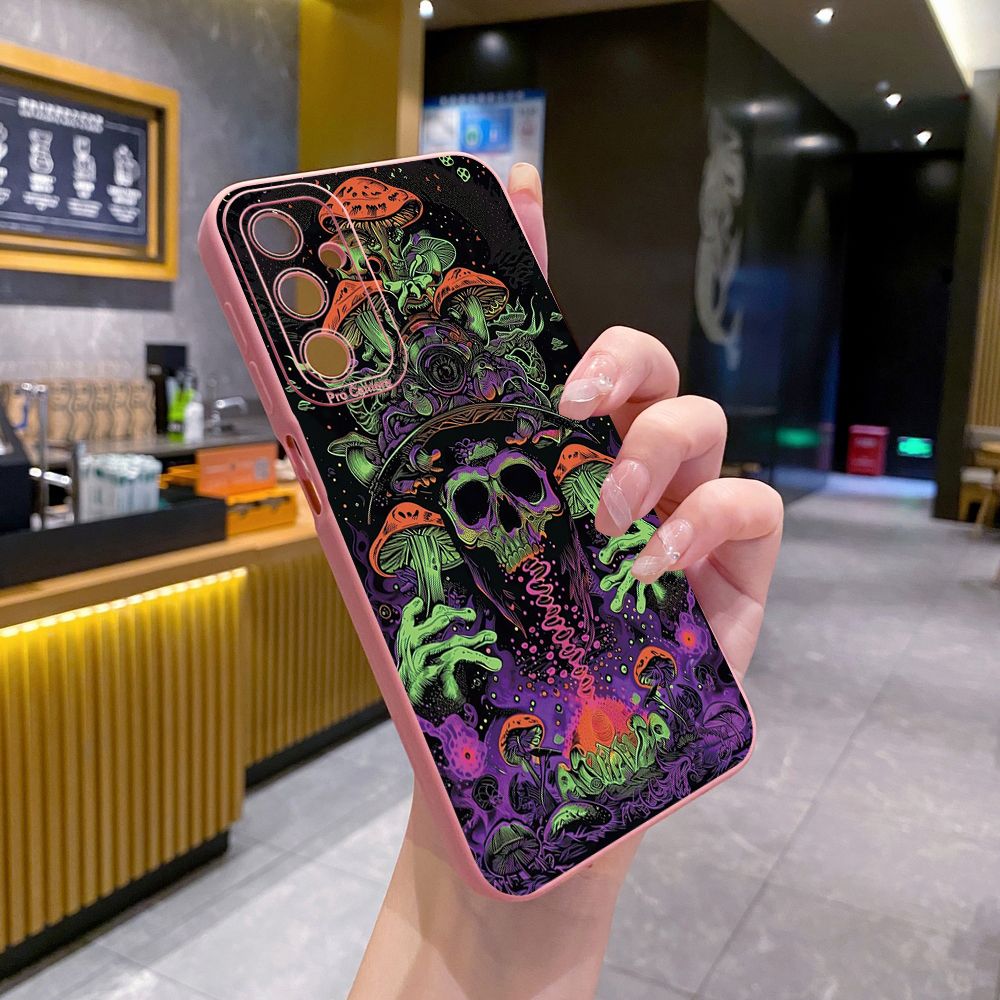 for Samsung Galaxy A15 A05 A35 A55 A04E A14 A24 A34 A54 A33 A53 A73 5G A32 A52S A72 A31 A51 A71 A11 A50 A03S Skeleton Mushroom Full Protective Case Anti Drop Cover