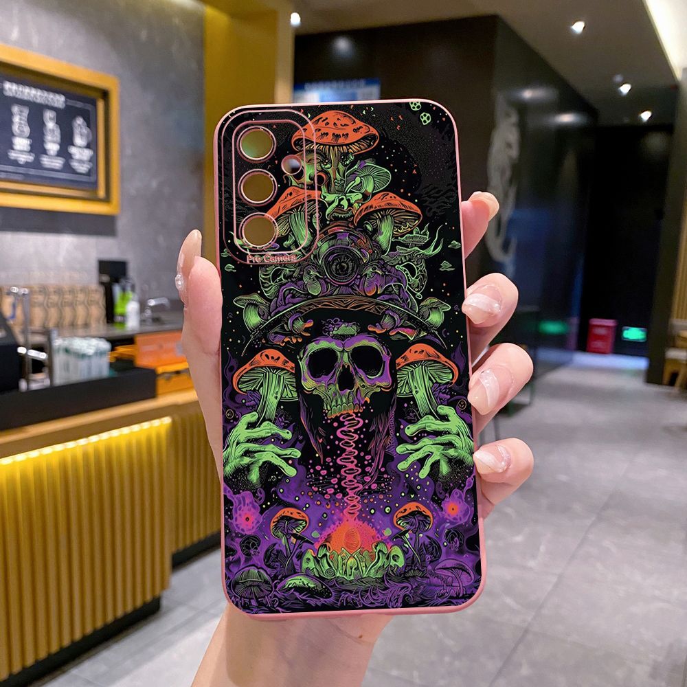 for Samsung Galaxy A15 A05 A35 A55 A04E A14 A24 A34 A54 A33 A53 A73 5G A32 A52S A72 A31 A51 A71 A11 A50 A03S Skeleton Mushroom Full Protective Case Anti Drop Cover