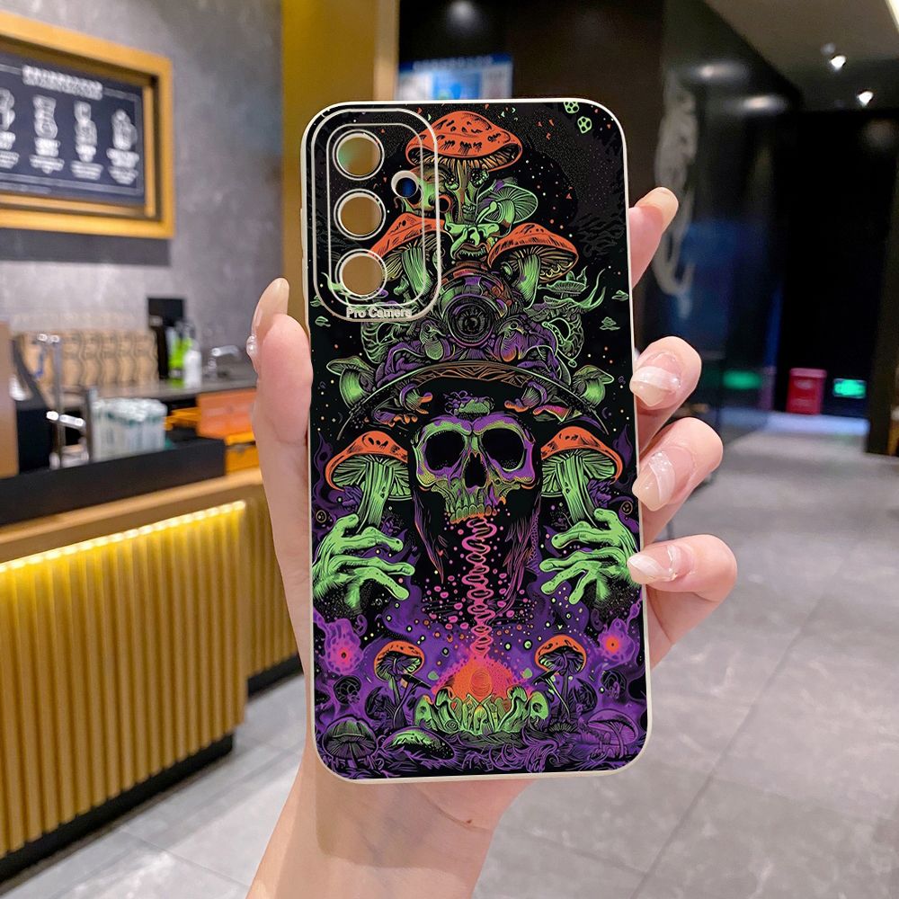 for Samsung Galaxy A15 A05 A35 A55 A04E A14 A24 A34 A54 A33 A53 A73 5G A32 A52S A72 A31 A51 A71 A11 A50 A03S Skeleton Mushroom Full Protective Case Anti Drop Cover