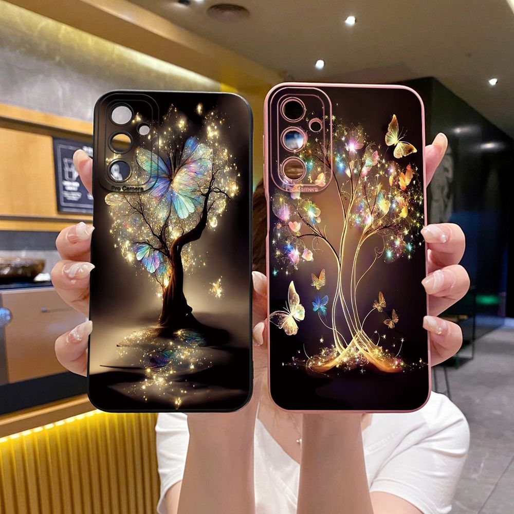 for Samsung Galaxy A15 A05 A35 A55 A04E A14 A24 A34 A54 A33 A53 A73 5G A32 A52S A72 A31 A51 A71 A11 A50 A03S Bling Butterfly Tree Full Protective Case Anti Drop Cover