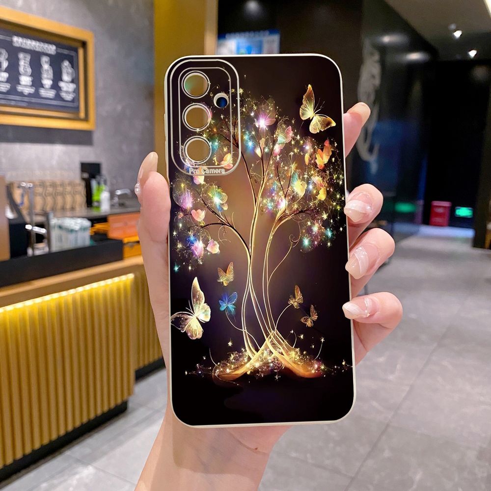 for Samsung Galaxy A15 A05 A35 A55 A04E A14 A24 A34 A54 A33 A53 A73 5G A32 A52S A72 A31 A51 A71 A11 A50 A03S Bling Butterfly Tree Full Protective Case Anti Drop Cover
