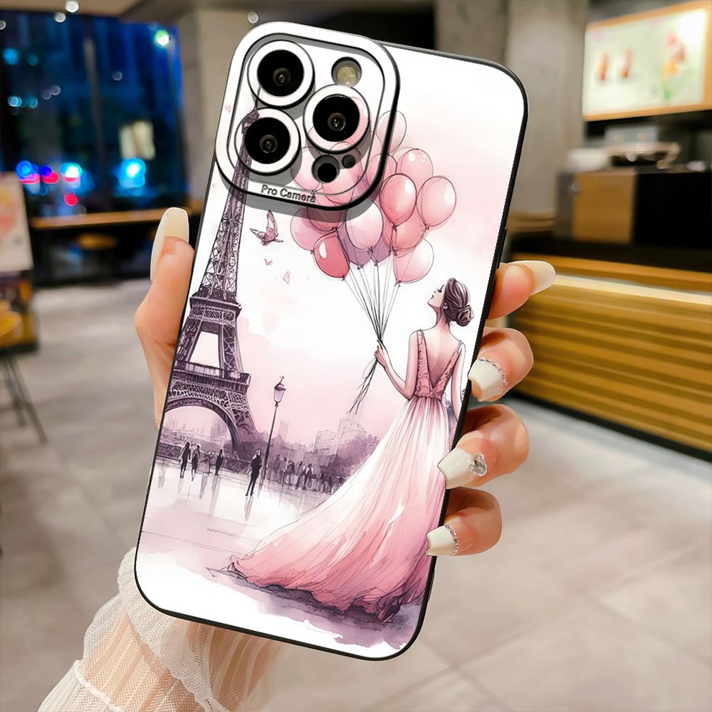 for iPhone 15 Pro Max 14 Plus 13 Pro Max 12 iPhone 11 XR 8 7 SE 2022 XS Max Eiffel Tower Girls Full Protective Case Anti Drop Cover