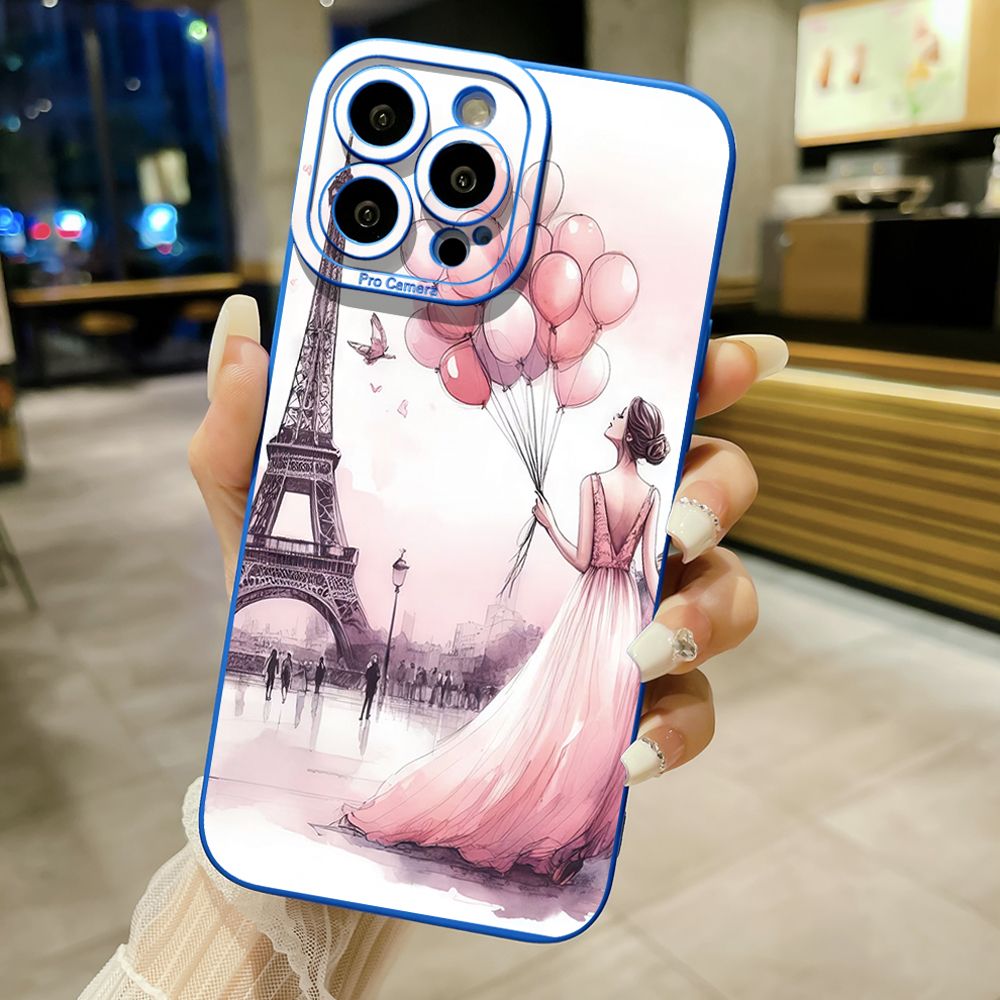 for iPhone 15 Pro Max 14 Plus 13 Pro Max 12 iPhone 11 XR 8 7 SE 2022 XS Max Eiffel Tower Girls Full Protective Case Anti Drop Cover