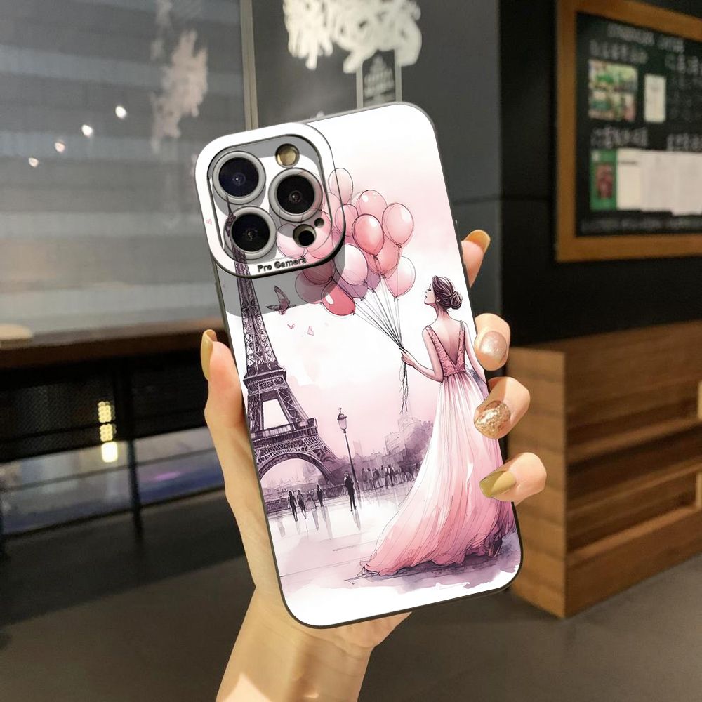 for iPhone 15 Pro Max 14 Plus 13 Pro Max 12 iPhone 11 XR 8 7 SE 2022 XS Max Eiffel Tower Girls Full Protective Case Anti Drop Cover