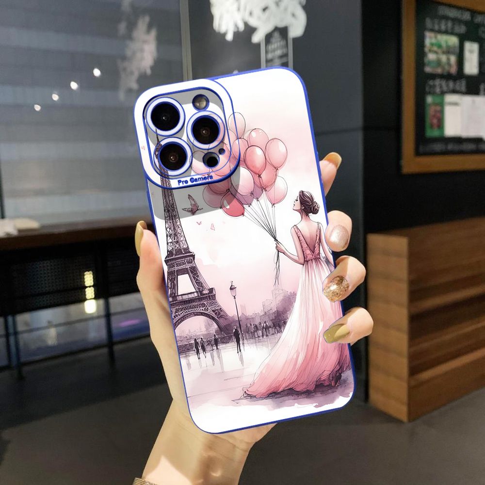 for iPhone 15 Pro Max 14 Plus 13 Pro Max 12 iPhone 11 XR 8 7 SE 2022 XS Max Eiffel Tower Girls Full Protective Case Anti Drop Cover