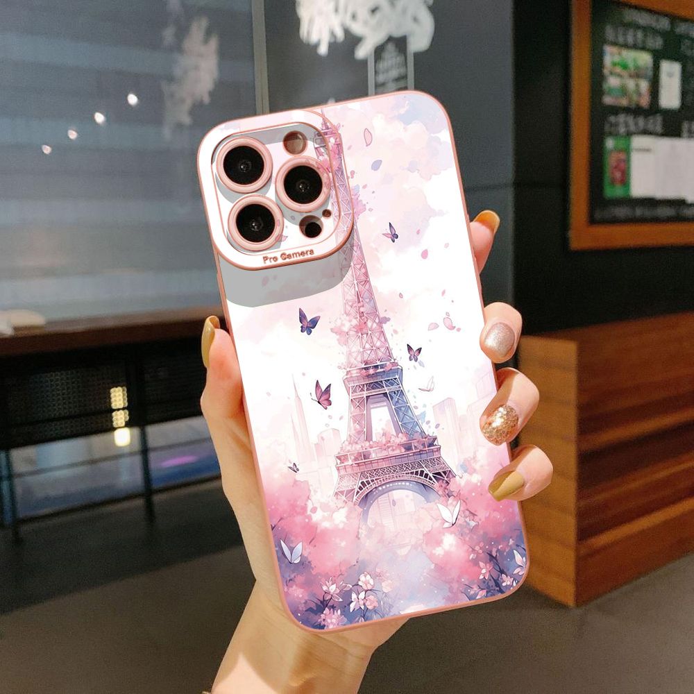 for iPhone 15 Pro Max 14 Plus 13 Pro Max 12 iPhone 11 XR 8 7 SE 2022 XS Max Eiffel Tower Girls Full Protective Case Anti Drop Cover