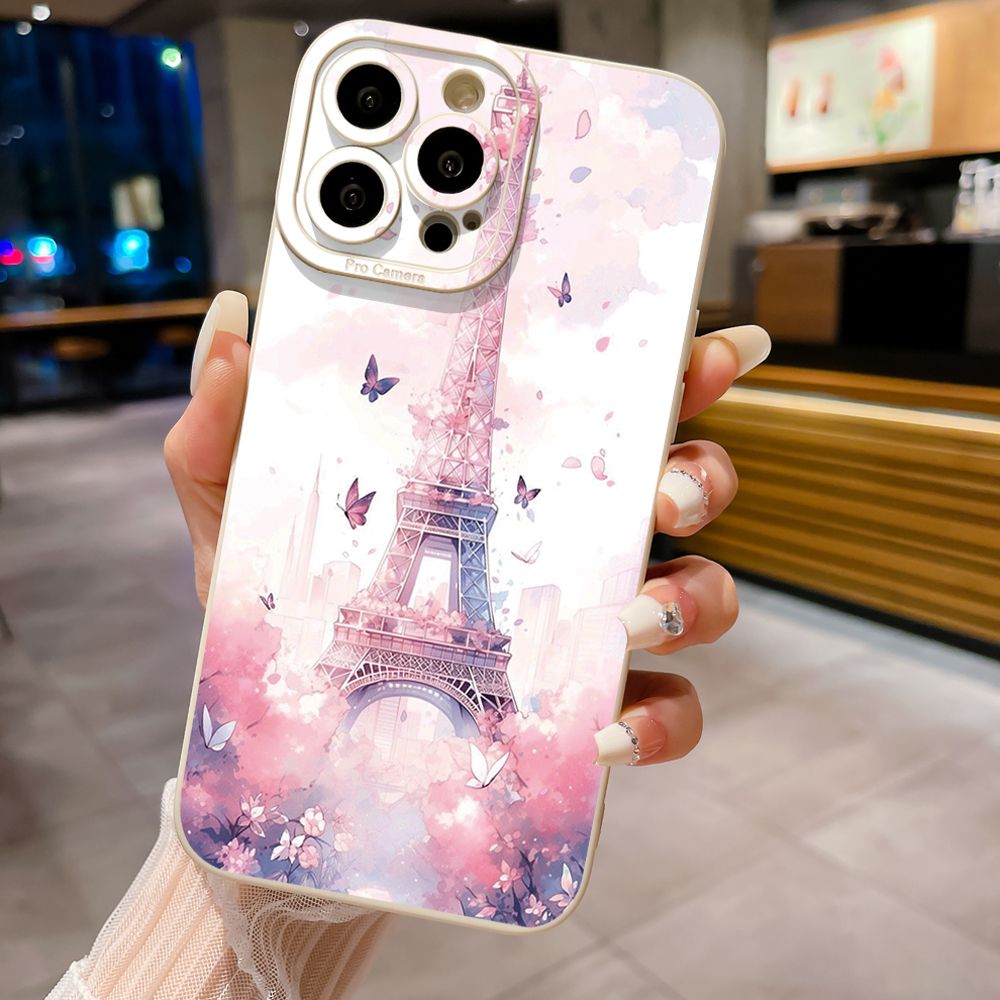 for iPhone 15 Pro Max 14 Plus 13 Pro Max 12 iPhone 11 XR 8 7 SE 2022 XS Max Eiffel Tower Girls Full Protective Case Anti Drop Cover