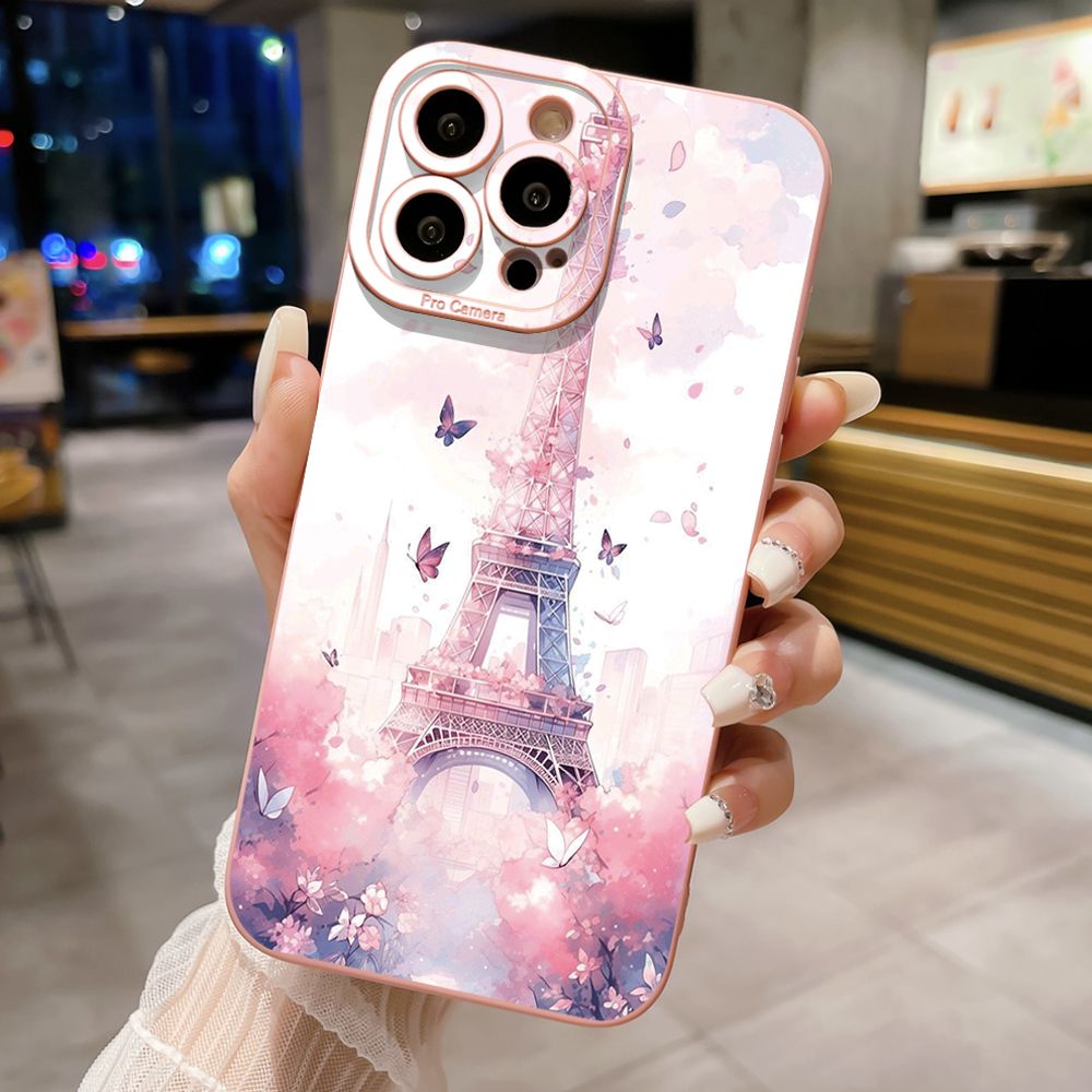 for iPhone 15 Pro Max 14 Plus 13 Pro Max 12 iPhone 11 XR 8 7 SE 2022 XS Max Eiffel Tower Girls Full Protective Case Anti Drop Cover
