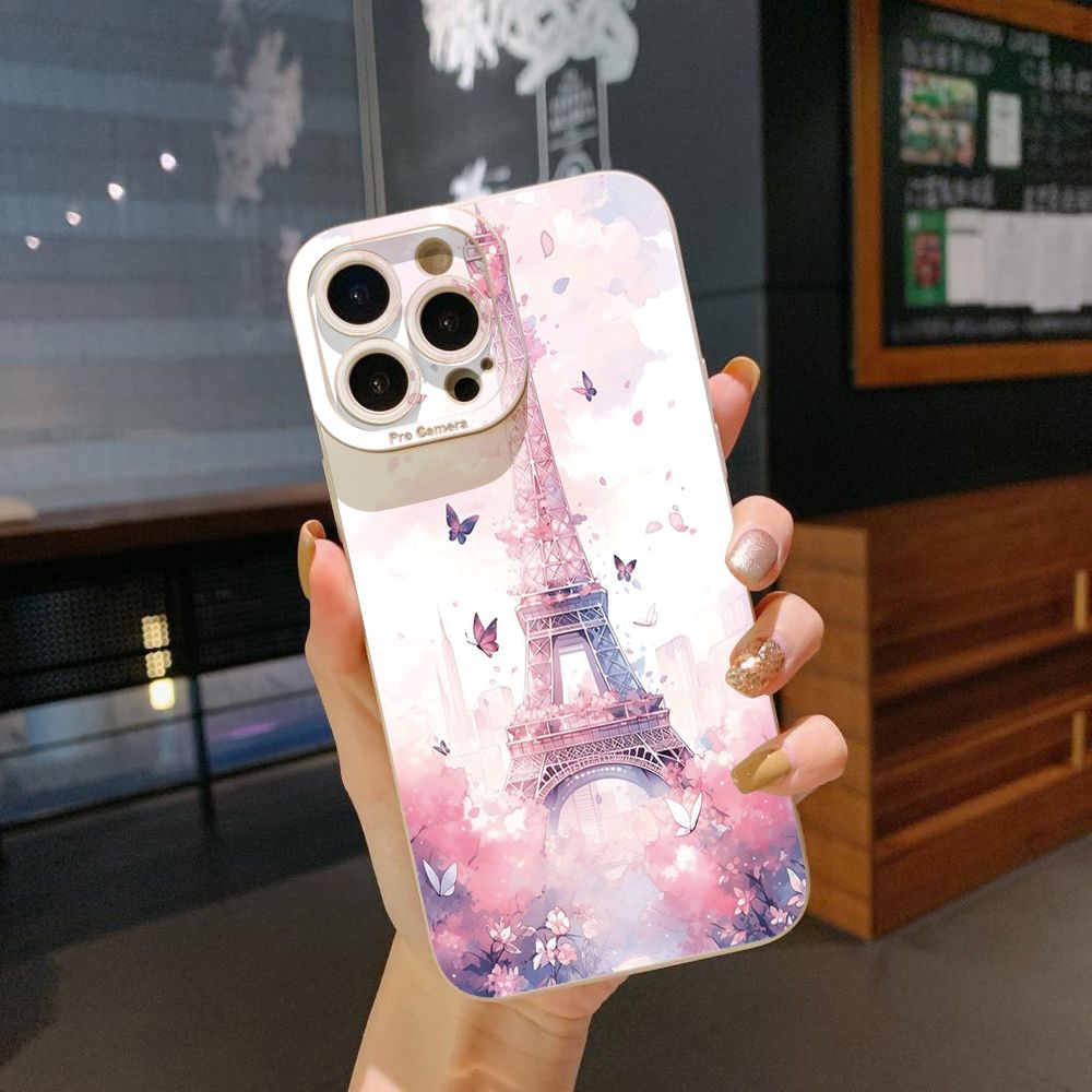 for iPhone 15 Pro Max 14 Plus 13 Pro Max 12 iPhone 11 XR 8 7 SE 2022 XS Max Eiffel Tower Girls Full Protective Case Anti Drop Cover