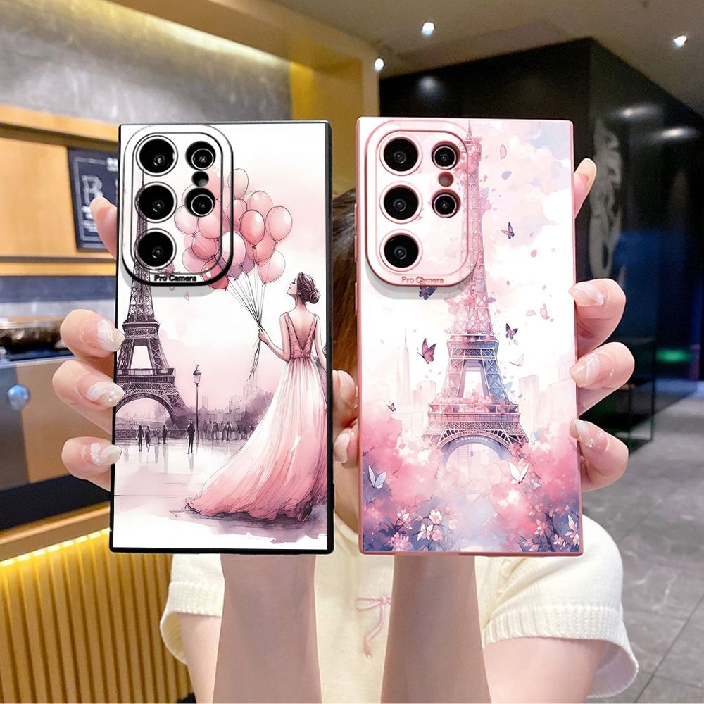 for Samsung Galaxy S24 S23 Ultra S22 Plus Note 20 S21 FE S20 Eiffel Tower Girls Full Protective Case Anti Drop Cover