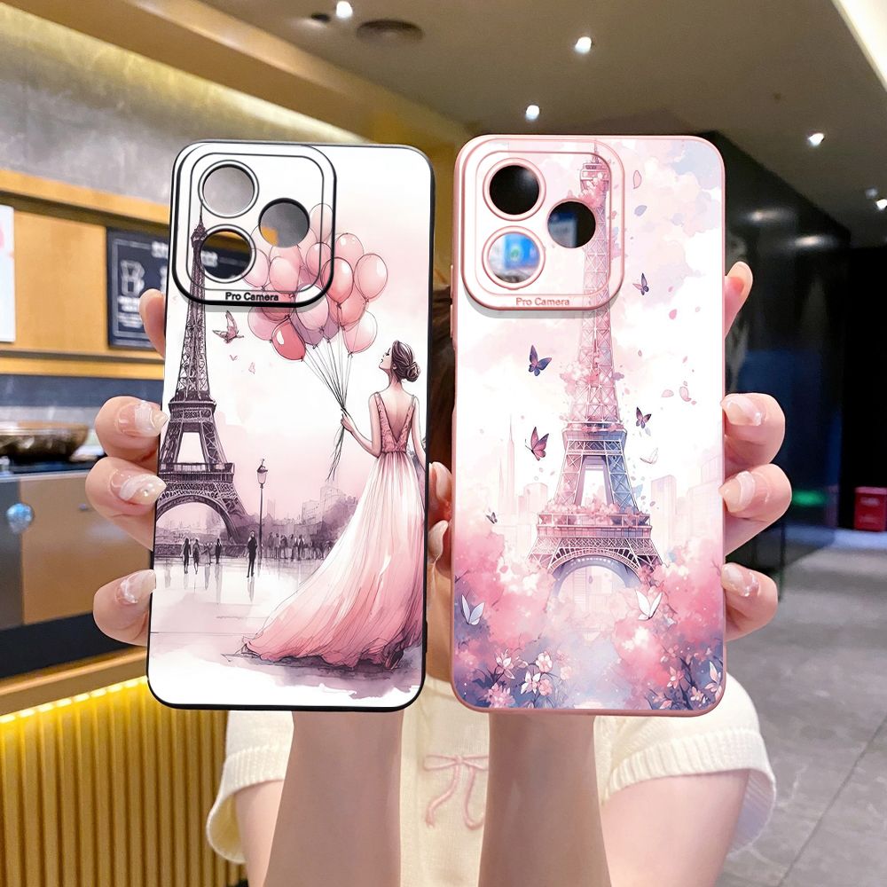 for Realme C67 C53 C51 Note 50 C21 C33 C30 C35 C11 2021 C12 C15 C21Y C25Y C25S Realme5 5i 6i 9i 8 Pro Eiffel Tower Girls Full Protective Case Anti Drop Cover