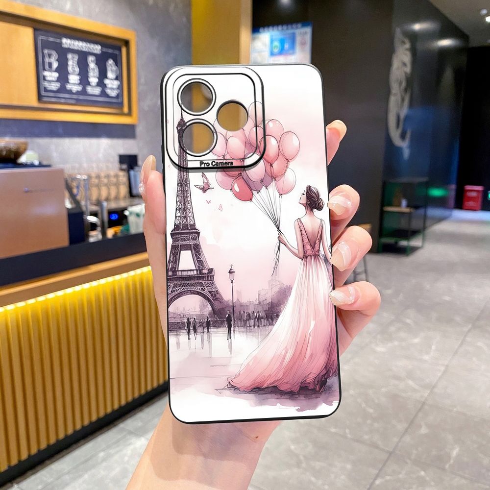 for Realme C67 C53 C51 Note 50 C21 C33 C30 C35 C11 2021 C12 C15 C21Y C25Y C25S Realme5 5i 6i 9i 8 Pro Eiffel Tower Girls Full Protective Case Anti Drop Cover