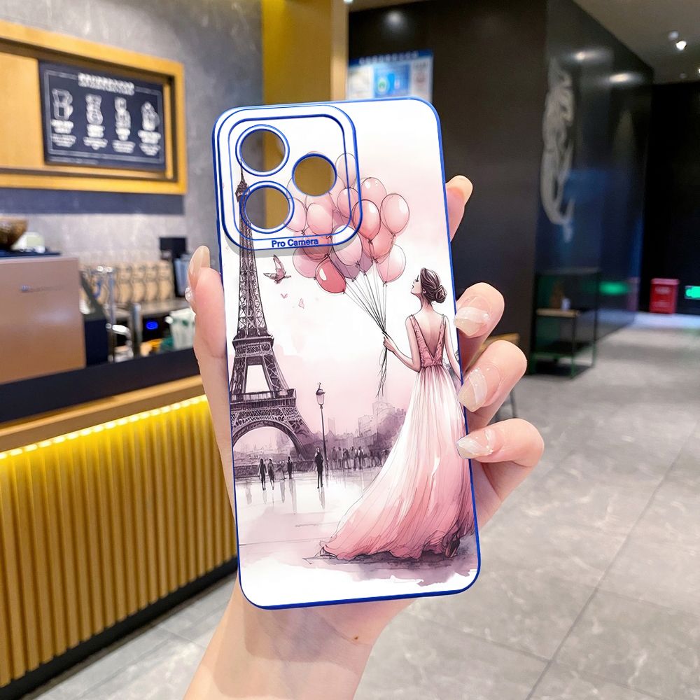 for Realme C67 C53 C51 Note 50 C21 C33 C30 C35 C11 2021 C12 C15 C21Y C25Y C25S Realme5 5i 6i 9i 8 Pro Eiffel Tower Girls Full Protective Case Anti Drop Cover