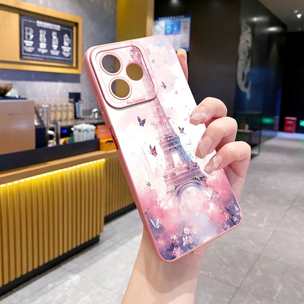 for Realme C67 C53 C51 Note 50 C21 C33 C30 C35 C11 2021 C12 C15 C21Y C25Y C25S Realme5 5i 6i 9i 8 Pro Eiffel Tower Girls Full Protective Case Anti Drop Cover