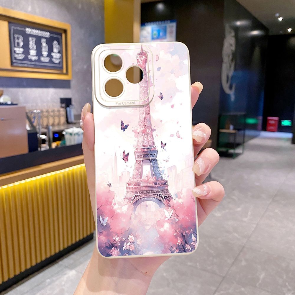 for Realme C67 C53 C51 Note 50 C21 C33 C30 C35 C11 2021 C12 C15 C21Y C25Y C25S Realme5 5i 6i 9i 8 Pro Eiffel Tower Girls Full Protective Case Anti Drop Cover