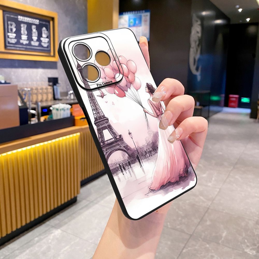 for Realme C67 C53 C51 Note 50 C21 C33 C30 C35 C11 2021 C12 C15 C21Y C25Y C25S Realme5 5i 6i 9i 8 Pro Eiffel Tower Girls Full Protective Case Anti Drop Cover