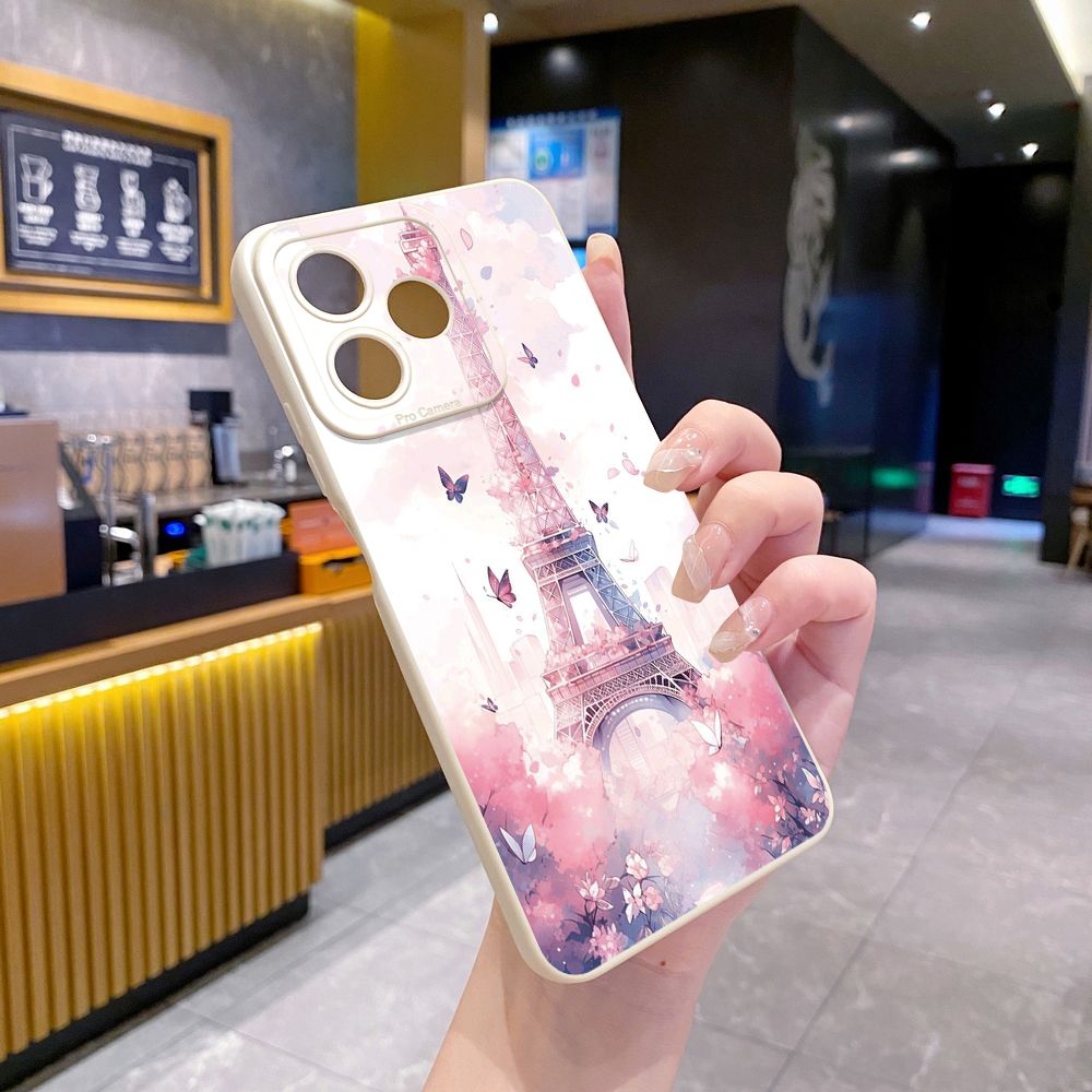for Realme C67 C53 C51 Note 50 C21 C33 C30 C35 C11 2021 C12 C15 C21Y C25Y C25S Realme5 5i 6i 9i 8 Pro Eiffel Tower Girls Full Protective Case Anti Drop Cover
