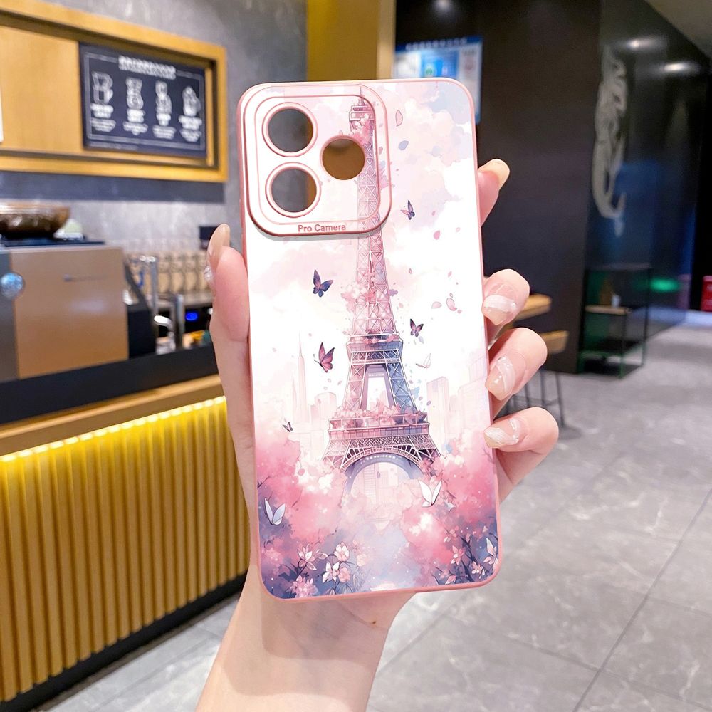 for Realme C67 C53 C51 Note 50 C21 C33 C30 C35 C11 2021 C12 C15 C21Y C25Y C25S Realme5 5i 6i 9i 8 Pro Eiffel Tower Girls Full Protective Case Anti Drop Cover