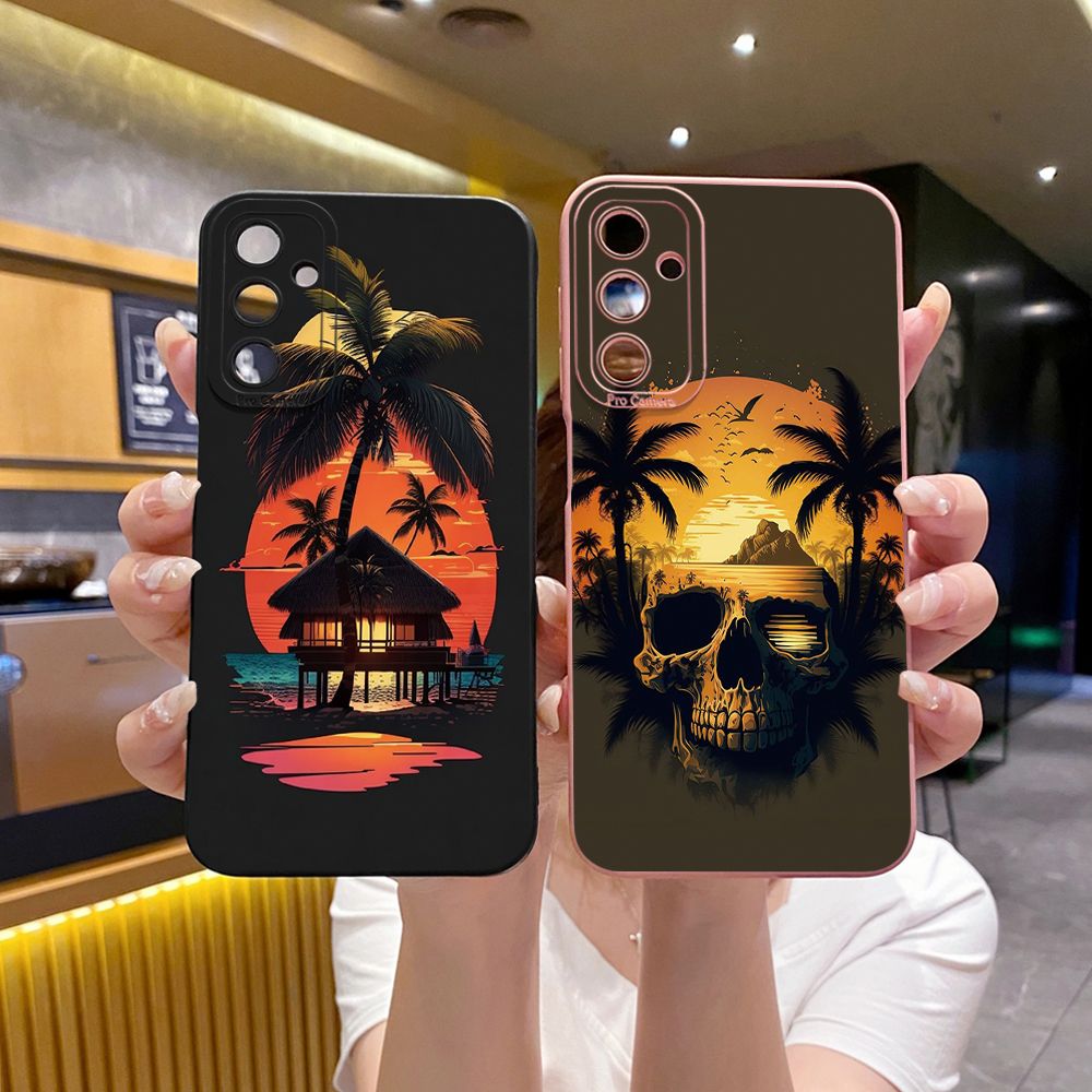 for Samsung Galaxy A15 A05 A35 A55 A04E A14 A24 A34 A54 A33 A53 A73 5G A32 A52S A72 A31 A51 A71 A11 A50 A03S Skull Coconut Tree Full Protective Case Anti Drop Cover