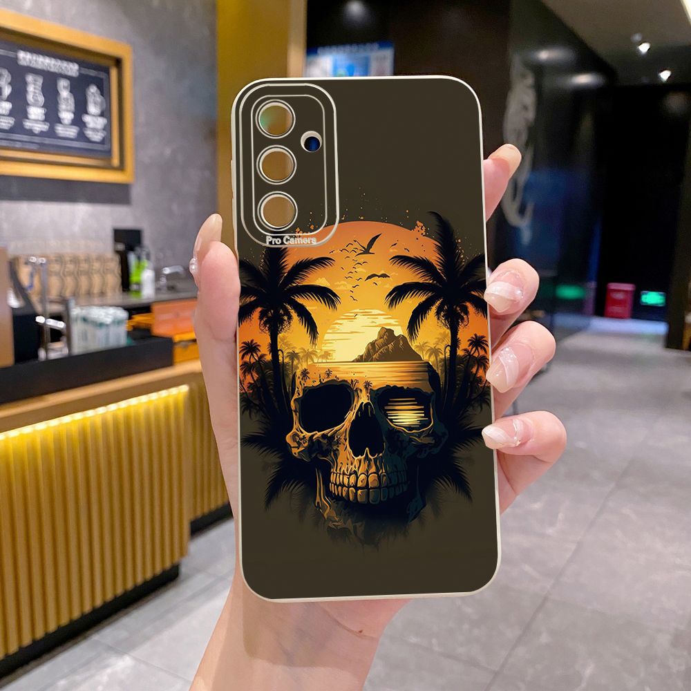 for Samsung Galaxy A15 A05 A35 A55 A04E A14 A24 A34 A54 A33 A53 A73 5G A32 A52S A72 A31 A51 A71 A11 A50 A03S Skull Coconut Tree Full Protective Case Anti Drop Cover