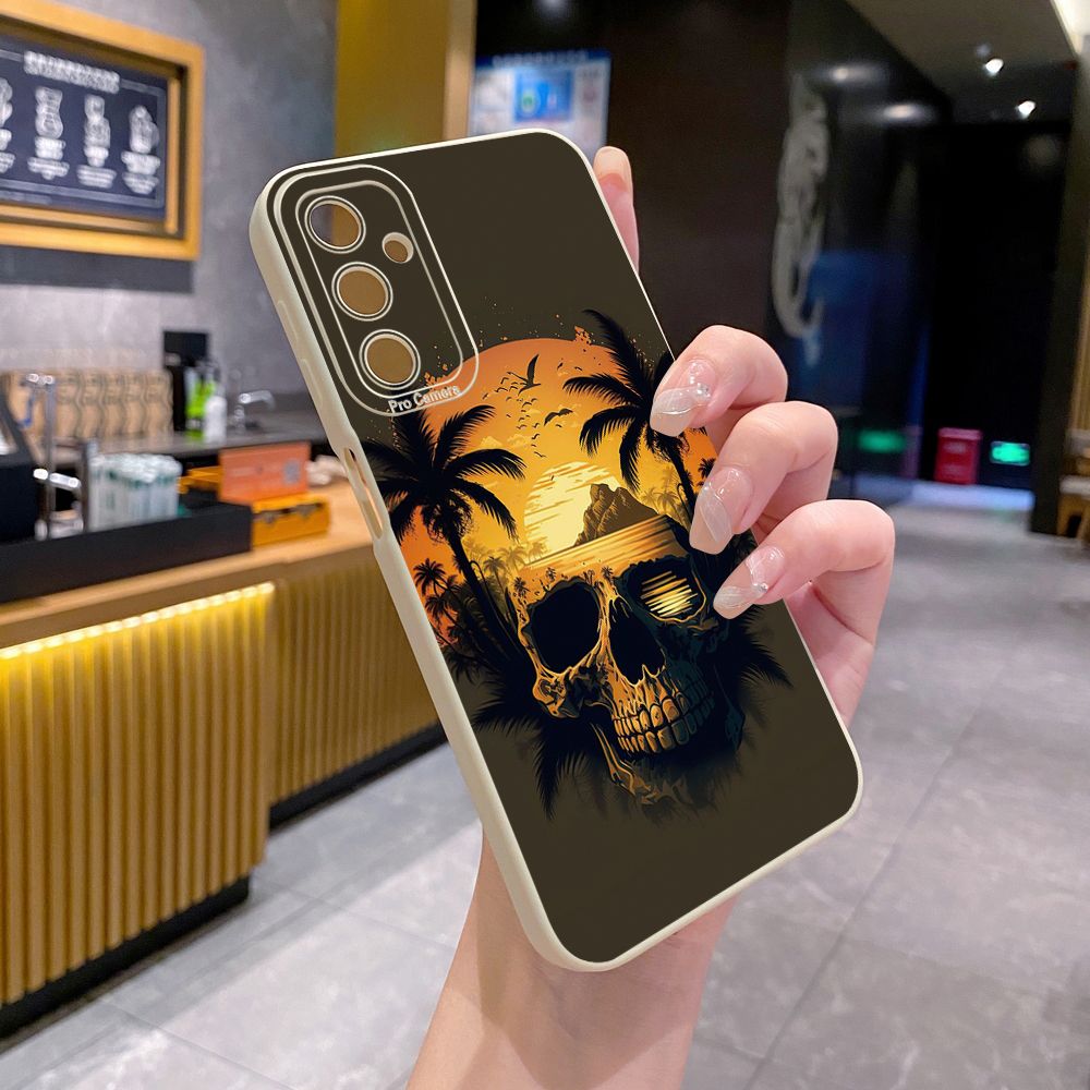 for Samsung Galaxy A15 A05 A35 A55 A04E A14 A24 A34 A54 A33 A53 A73 5G A32 A52S A72 A31 A51 A71 A11 A50 A03S Skull Coconut Tree Full Protective Case Anti Drop Cover