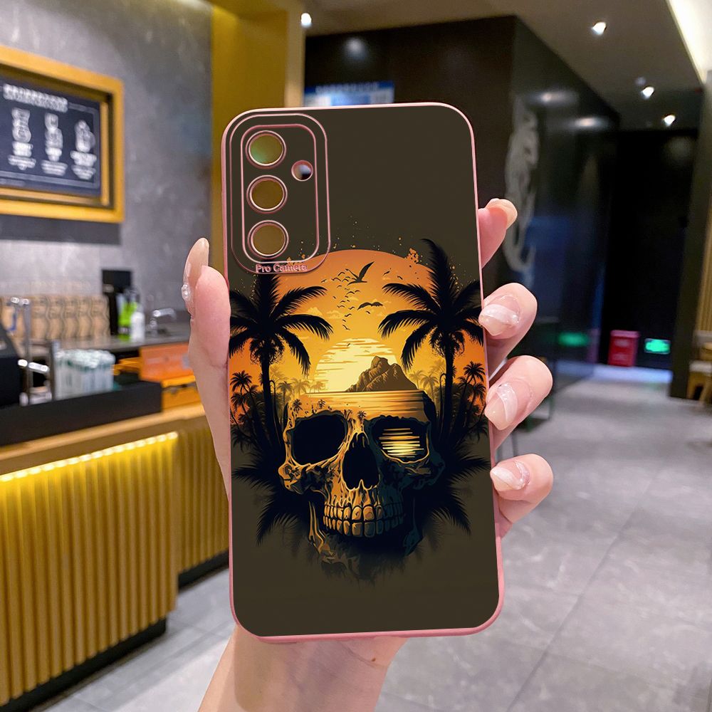 for Samsung Galaxy A15 A05 A35 A55 A04E A14 A24 A34 A54 A33 A53 A73 5G A32 A52S A72 A31 A51 A71 A11 A50 A03S Skull Coconut Tree Full Protective Case Anti Drop Cover