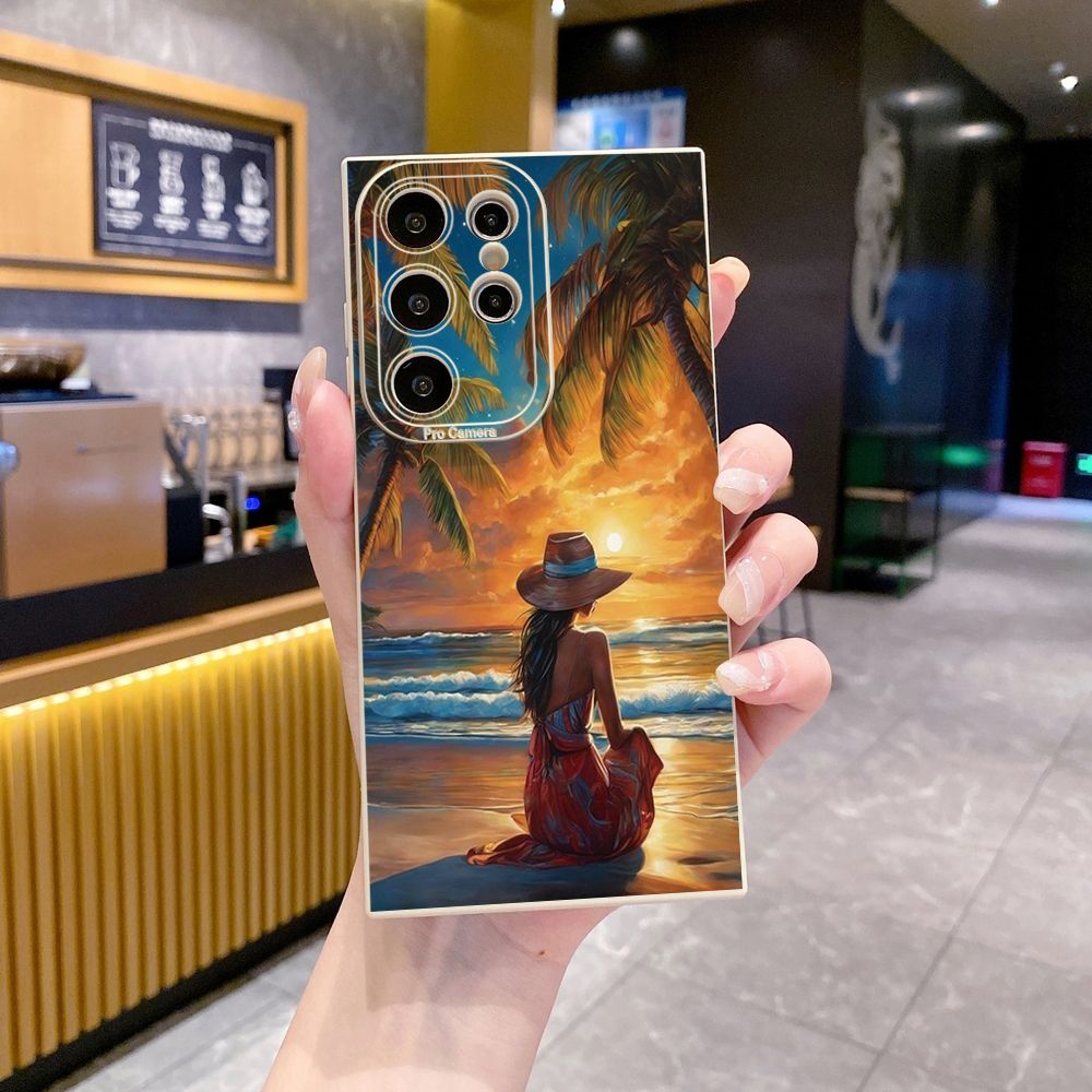 for Samsung Galaxy S24 S23 Ultra S22 Plus Note 20 S21 FE S20 Coconut Tree Vocation Girl Full Protective Case Anti Drop Cover