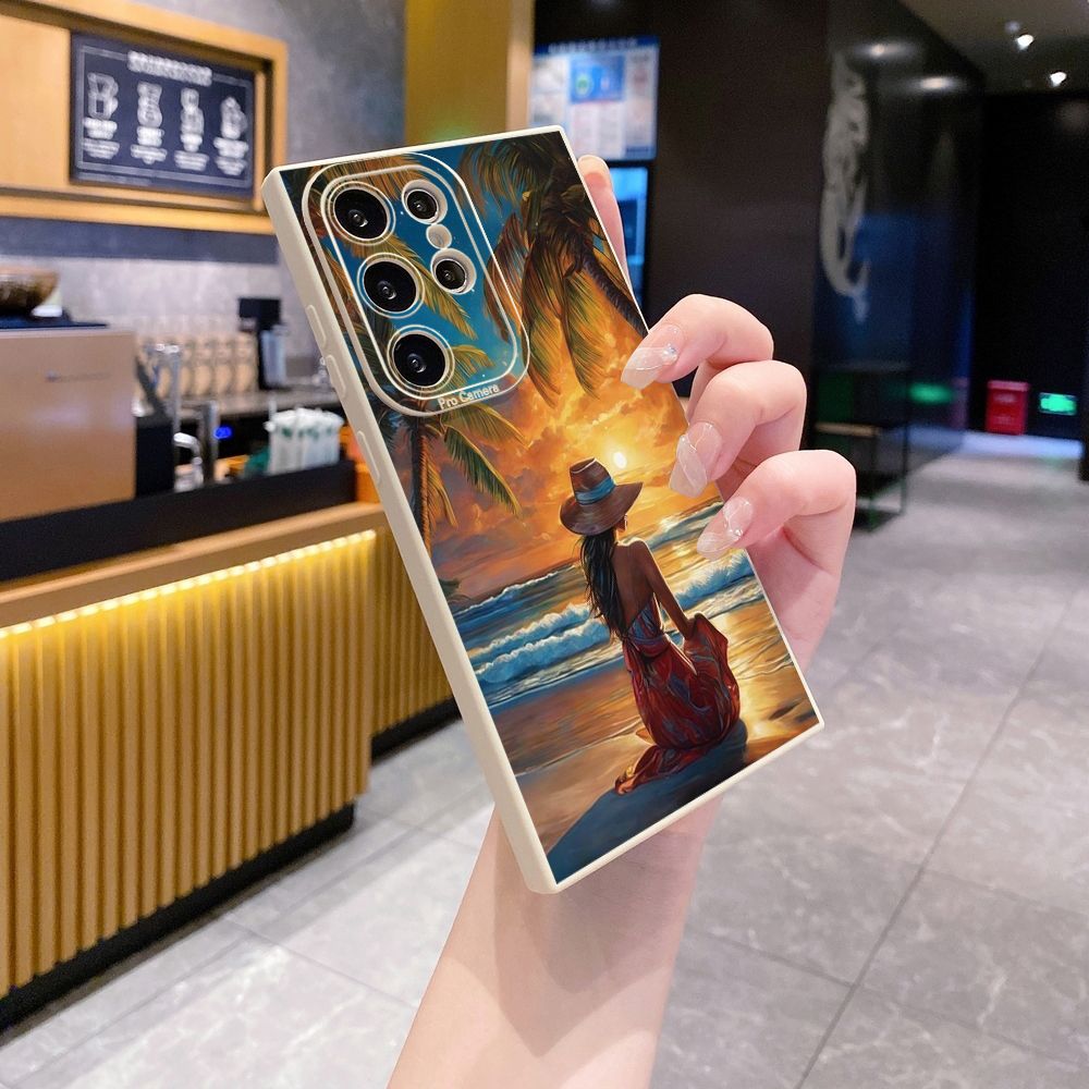 for Samsung Galaxy S24 S23 Ultra S22 Plus Note 20 S21 FE S20 Coconut Tree Vocation Girl Full Protective Case Anti Drop Cover