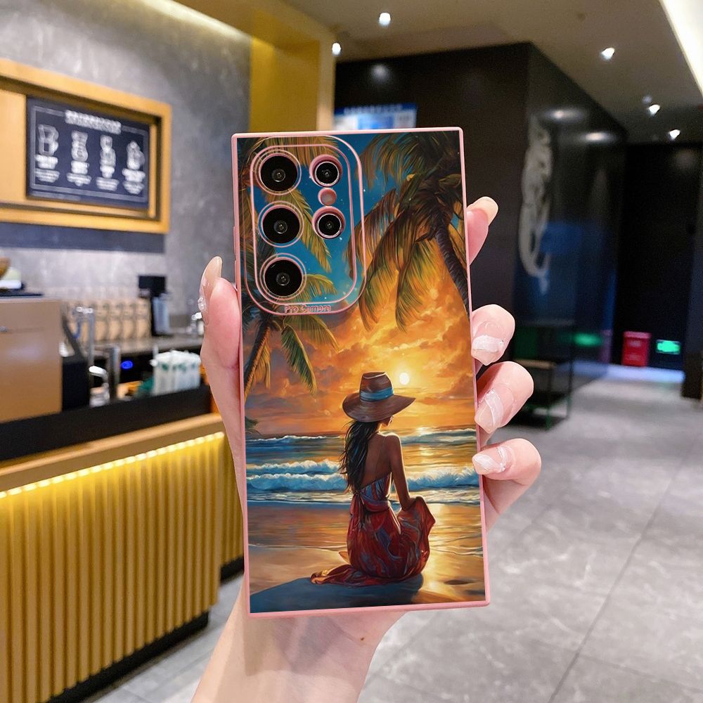 for Samsung Galaxy S24 S23 Ultra S22 Plus Note 20 S21 FE S20 Coconut Tree Vocation Girl Full Protective Case Anti Drop Cover