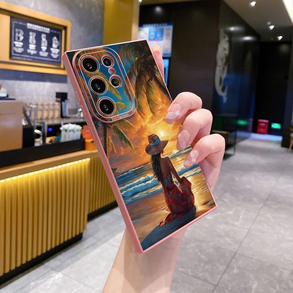 for Samsung Galaxy S24 S23 Ultra S22 Plus Note 20 S21 FE S20 Coconut Tree Vocation Girl Full Protective Case Anti Drop Cover