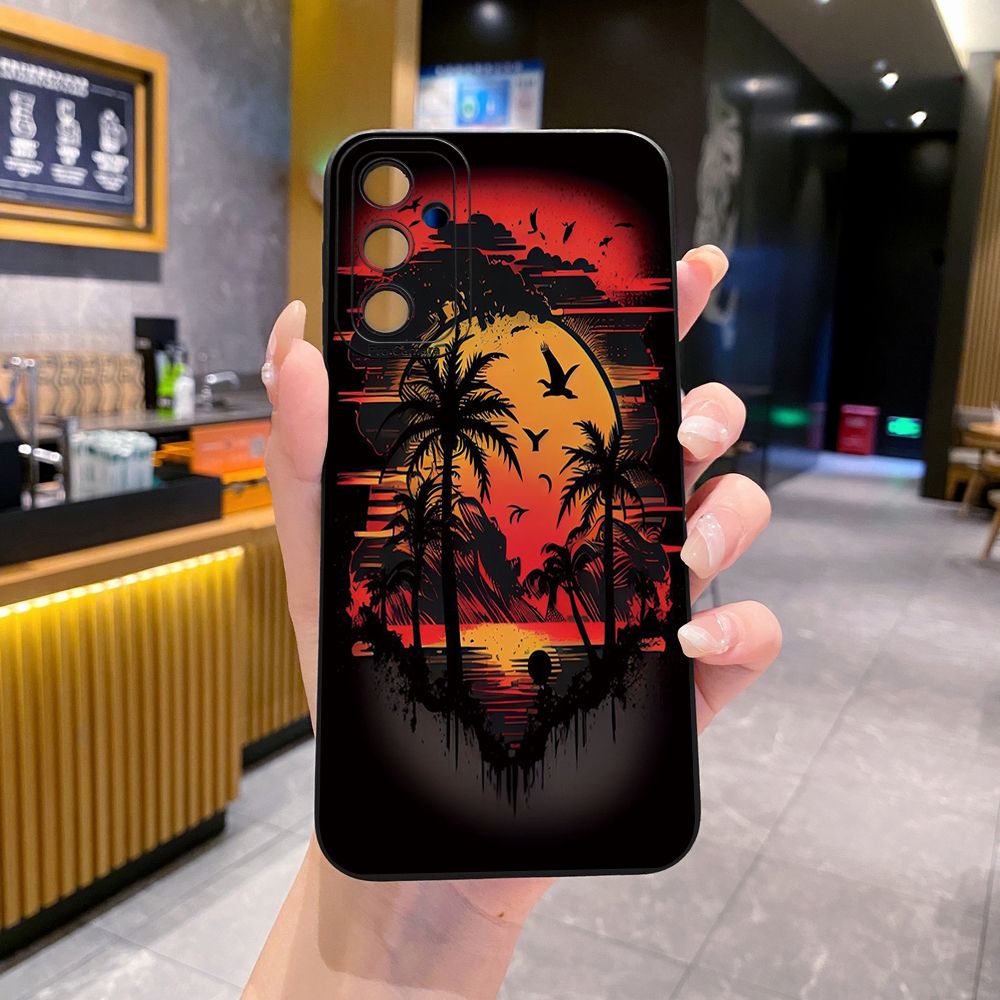 for Samsung Galaxy A15 A05 A35 A55 A04E A14 A24 A34 A54 A33 A53 A73 5G A32 A52S A72 A31 A51 A71 A11 A50 A03S Coconut Tree Vocation Girl Full Protective Case Anti Drop Cover